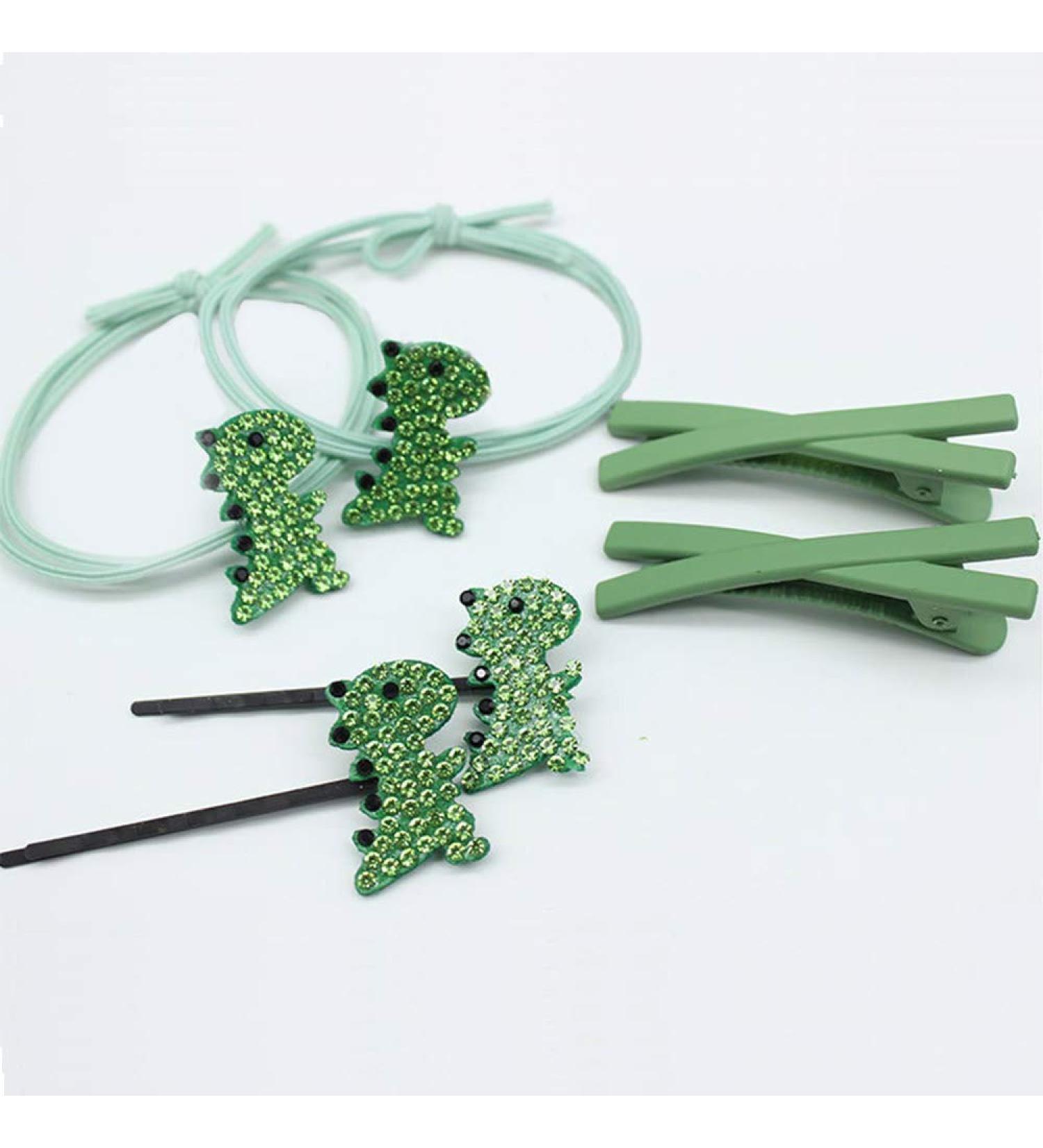 6pc Cartoon Frosted Hair Clips Set + 3 Pairs White Bridge Dinosaur Hairpins for Girls & Women - Buy Online on GoSupps.com