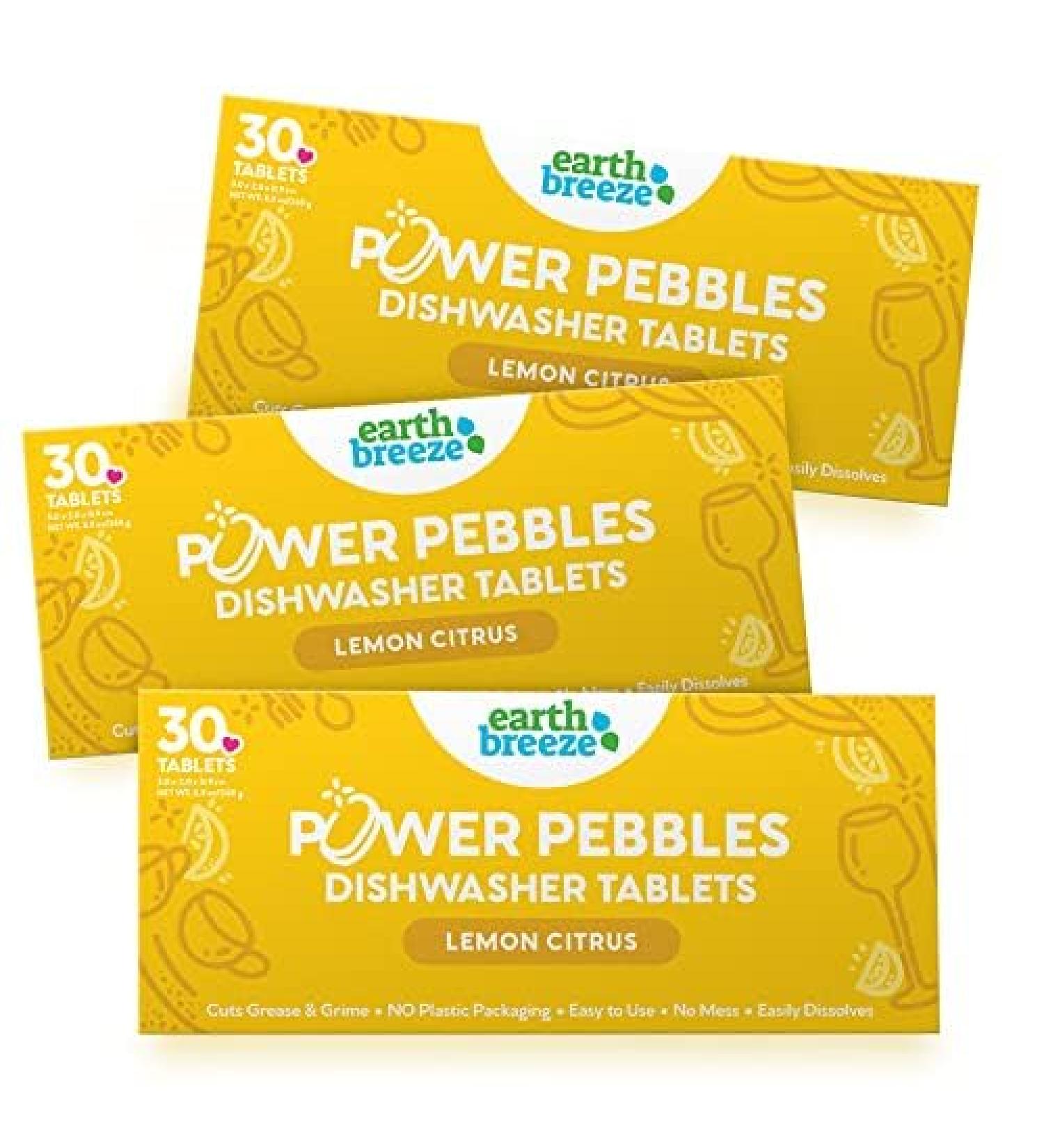 Earth Breeze Power Pebbles - 90 Eco-Friendly Dishwasher Tablets - Cuts Grease & Grime - Lemon Citrus - Easy to Use - International Shipping - Buy Online on GoSupps.com