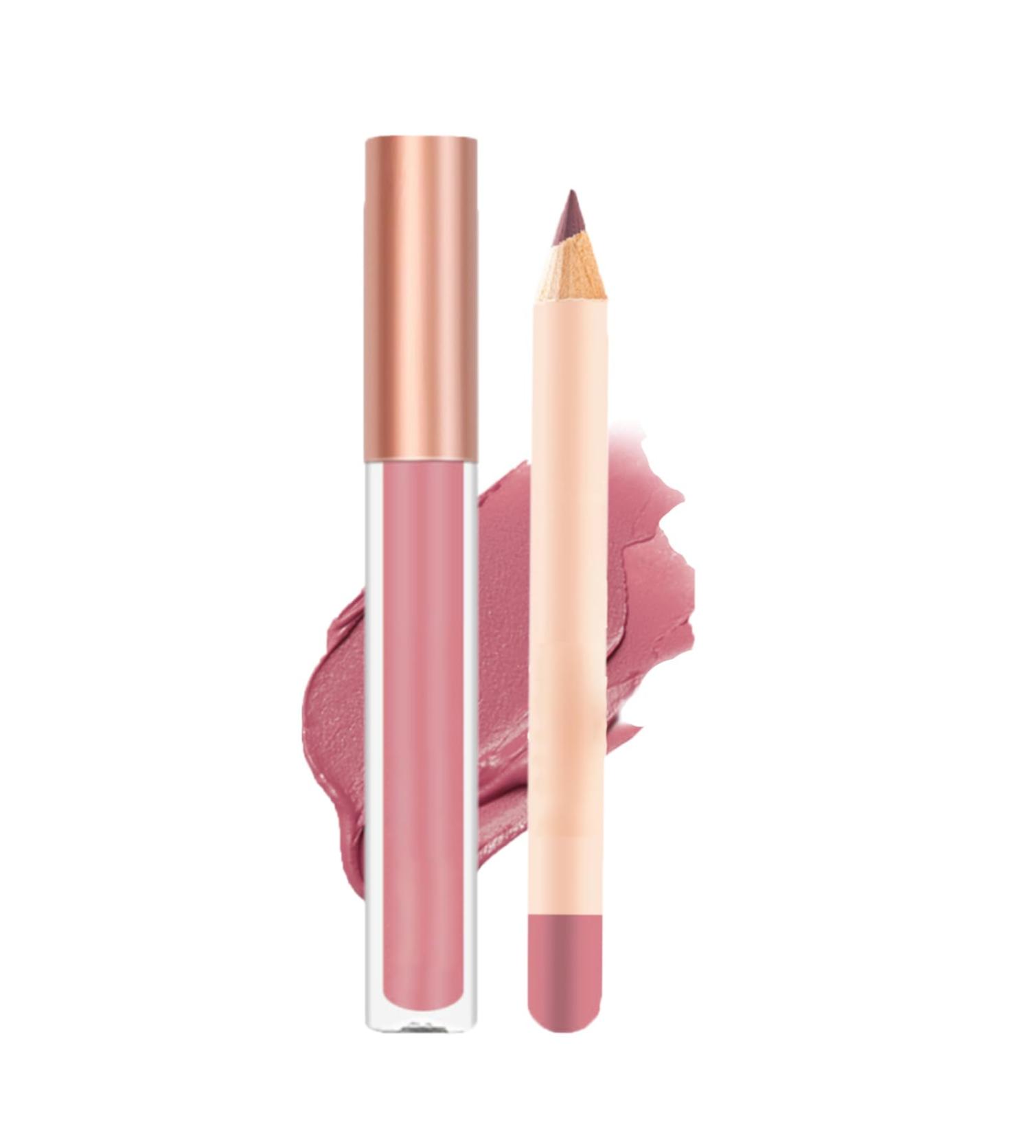 Nude Liquid Lipgloss & Lip Liner Set | Long-Lasting Waterproof Lip Stain | Highly Pigmented Lipstick & Lipliner Pencil | Daily Makeup Kit (05) - Buy Online on GoSupps.com