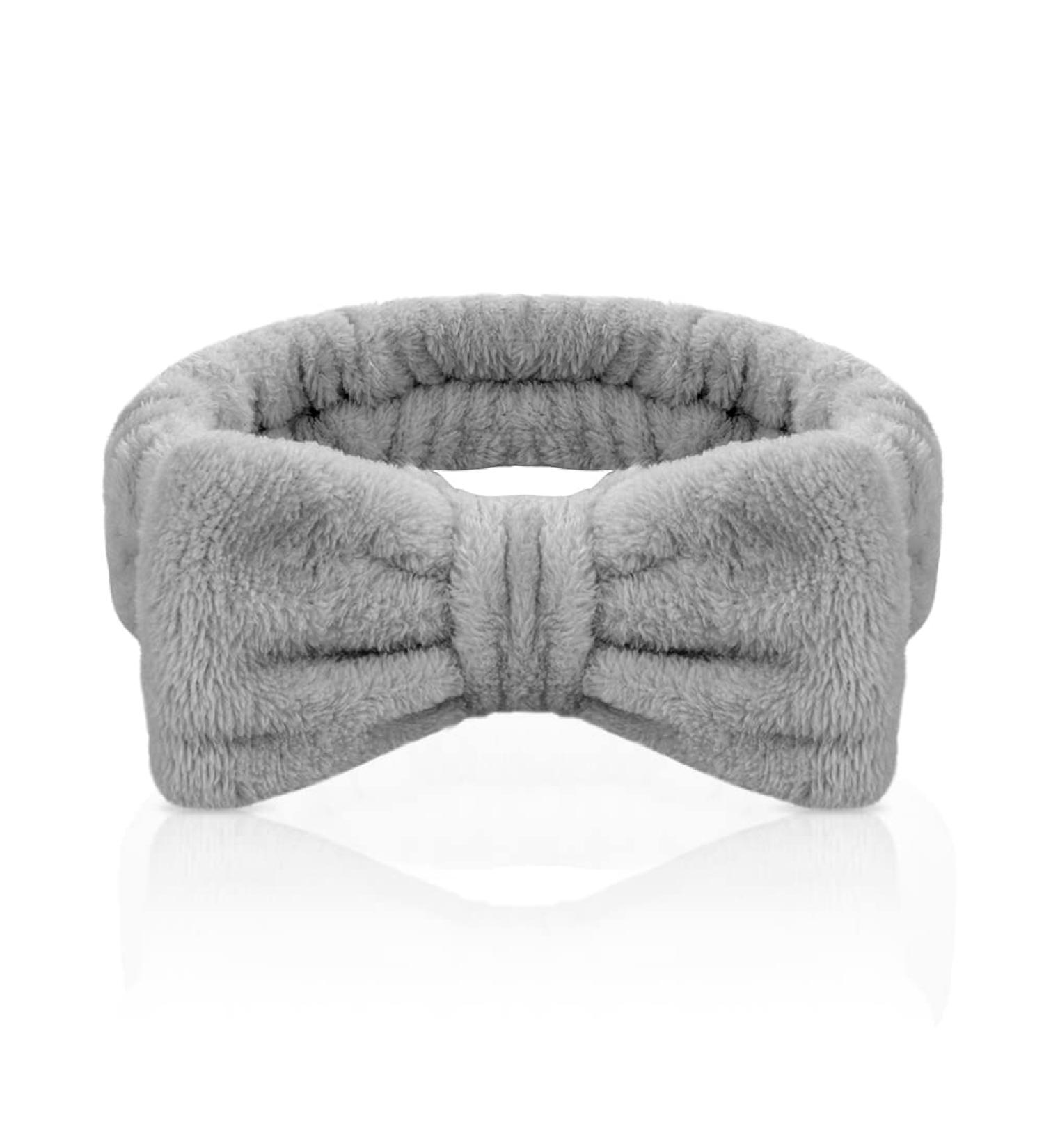 AOMIG Spa Headband for Women - Fluffy Microfiber Elastic Hair Band for Makeup, Shower, Sports - Grey Bowknot Head Band - 1 Pc - Buy Online on GoSupps.com