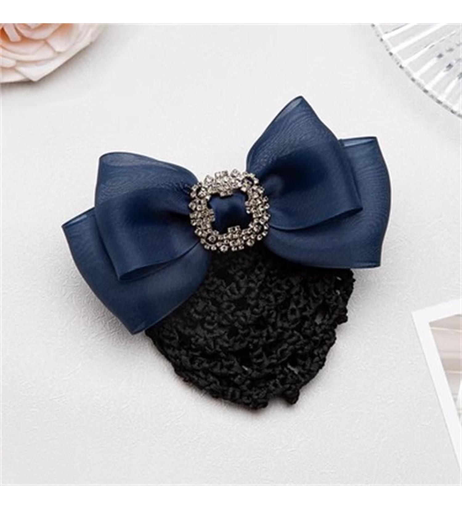 Bowknot Hairnet Women's Plate Hair Net Bank Stewardess Hotel Plate Hair for Women (Color : Blue Size : Style 2)