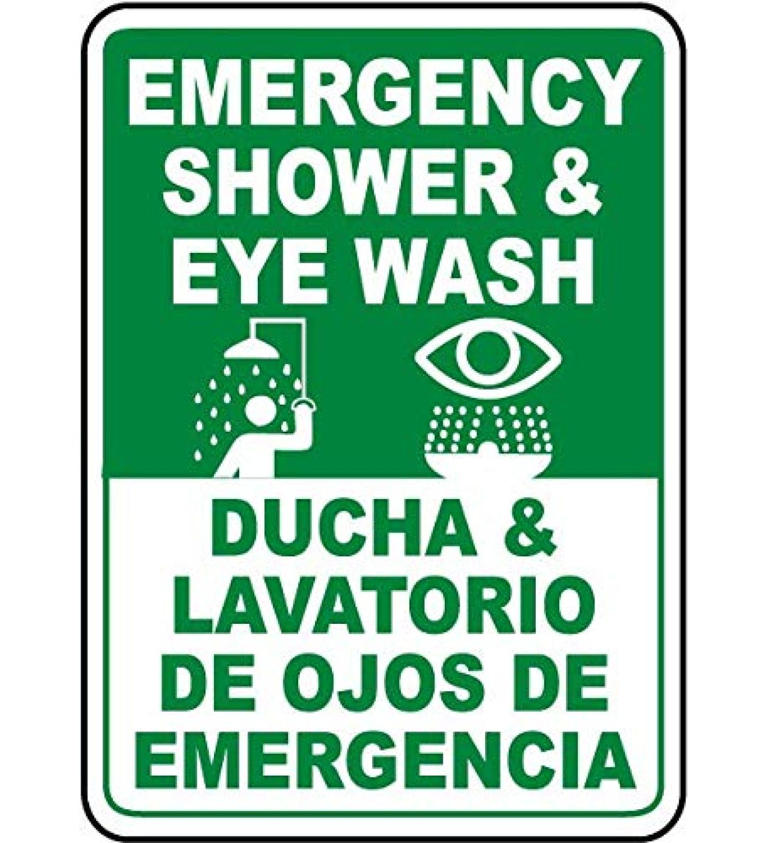 The Sign Studio - 10 x 14 - Emergency Shower & Eye Wash/Ducha & Lavatorio De Ojos De Emergencia Sign
