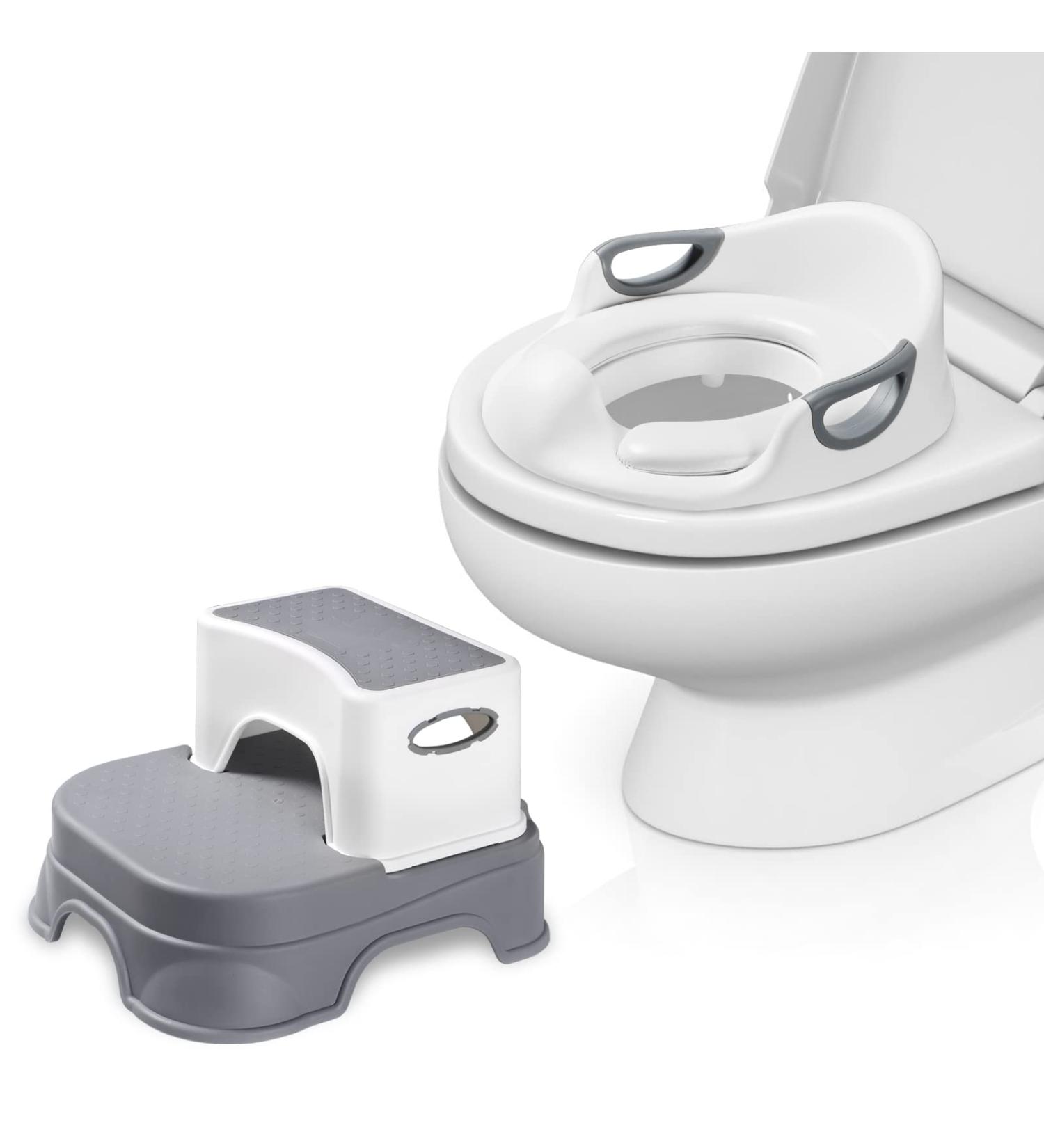 Potty Training Seat with Step Stool Ladder for Kids | Safe Toilet Seat for Boys & Girls | 2-in-1 Design with Splash Guard | Includes 2 Cushions, Cleaning Brush, and Hook | Gray - Buy Online on GoSupps.com