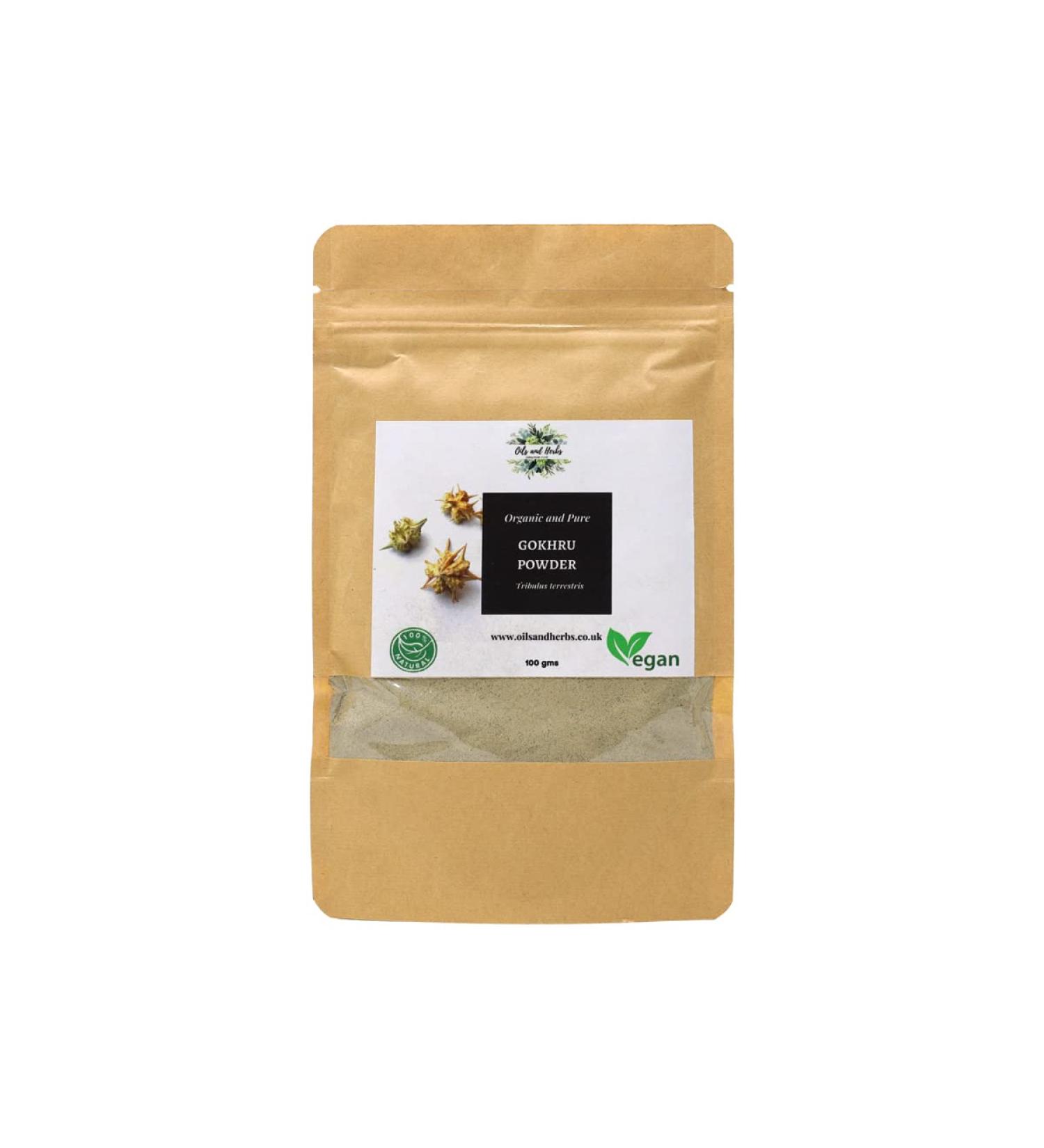 Oils and Herbs UK Clean Organic Gokhru Powder - Tribulus Terrestris - 100% Pure and Natural (100)