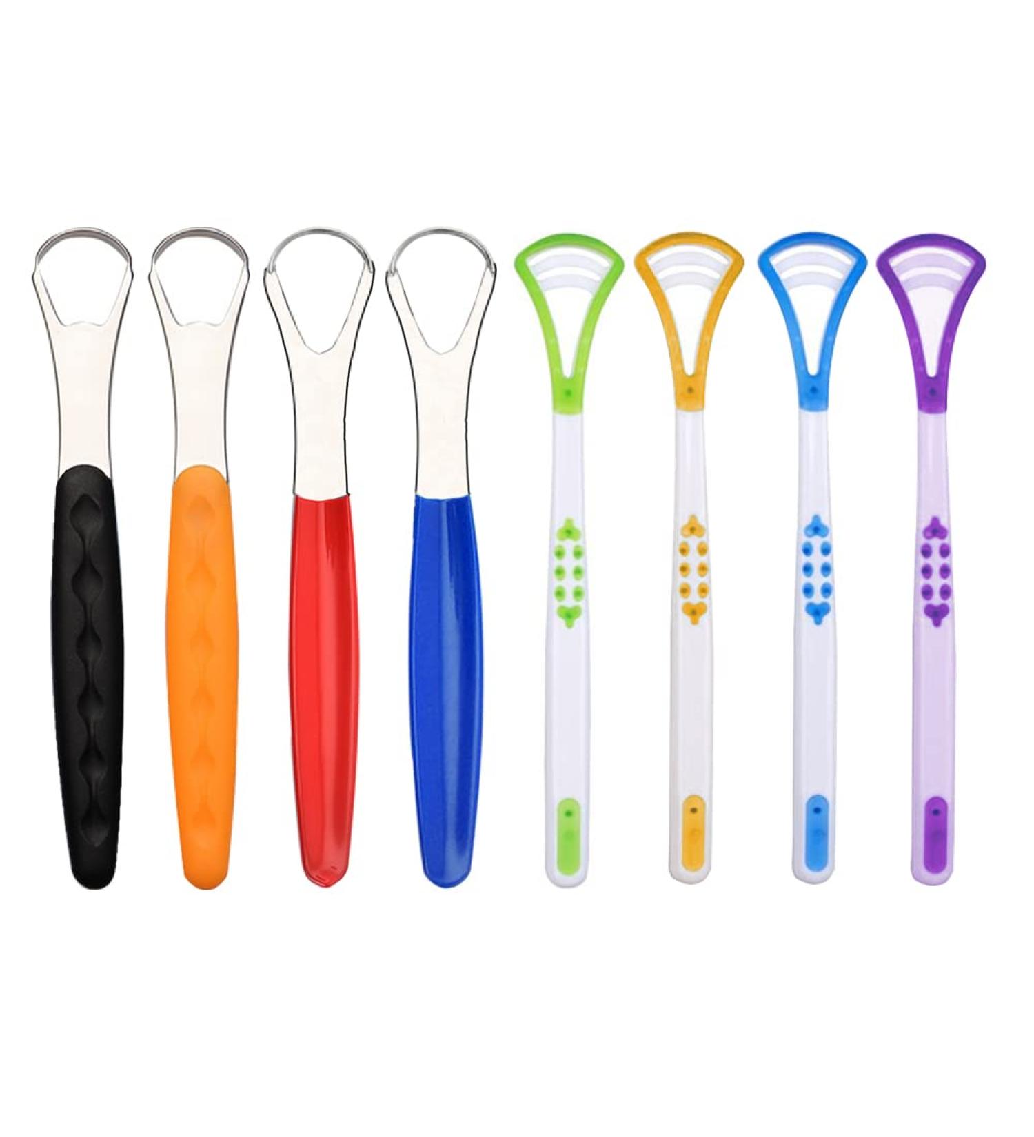 XIN HUA Tongue Brush (4+4pack) for Adults and Kids - Stainless Steel and Plastic Tongue Scraper Cleaner for Bad Breath - Buy Online on GoSupps.com