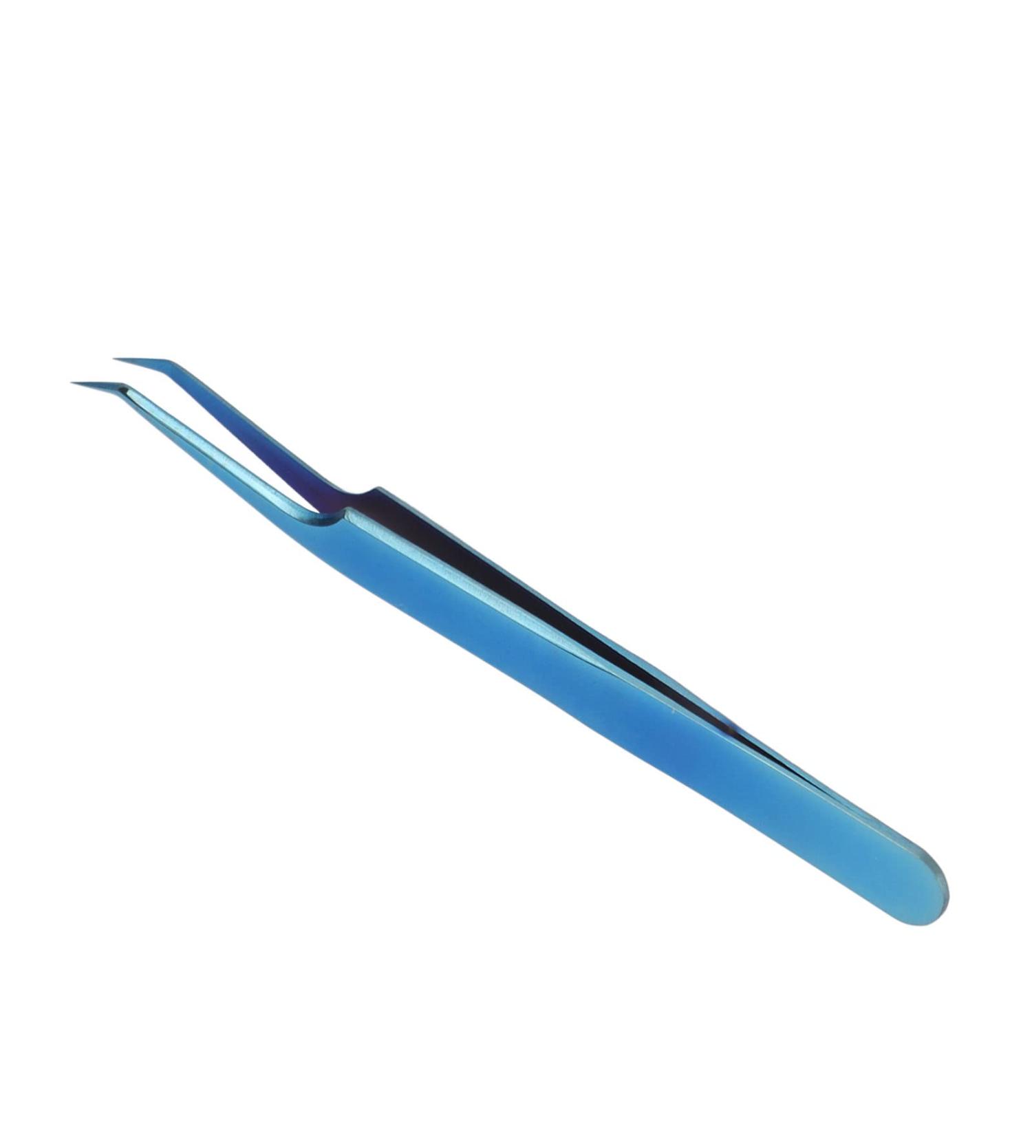 Blue Stainless Steel Slanted Tweezers for Eyelash Extensions - Precision False Eyelash Application - Buy Online on GoSupps.com