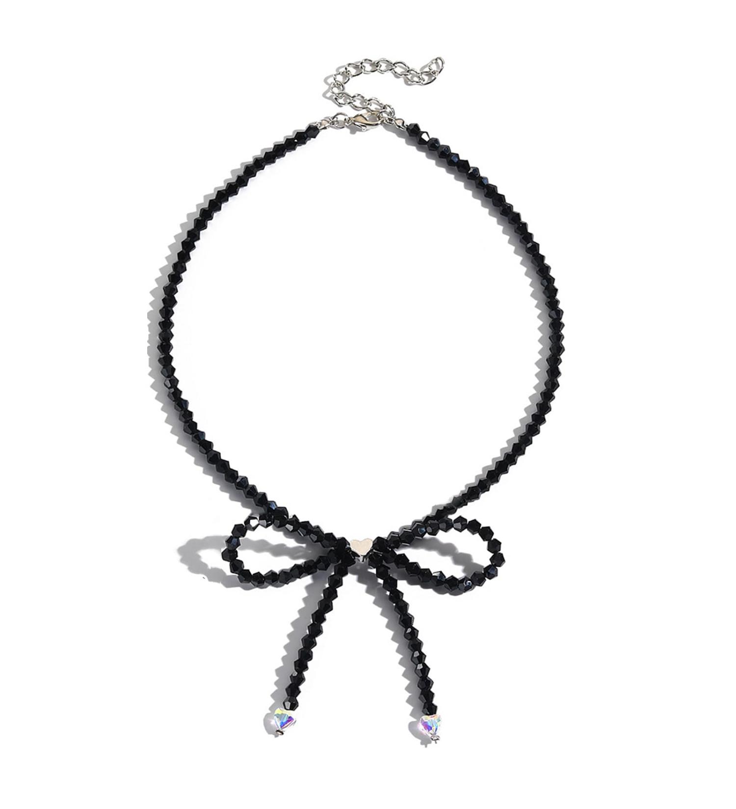 Kuaiyiju Butterfly Statement Necklace - Adjustable Collarbone Chain with Acrylic Beads | Elegant Black & Crystal Jewelry for Women - Buy Online on GoSupps.com