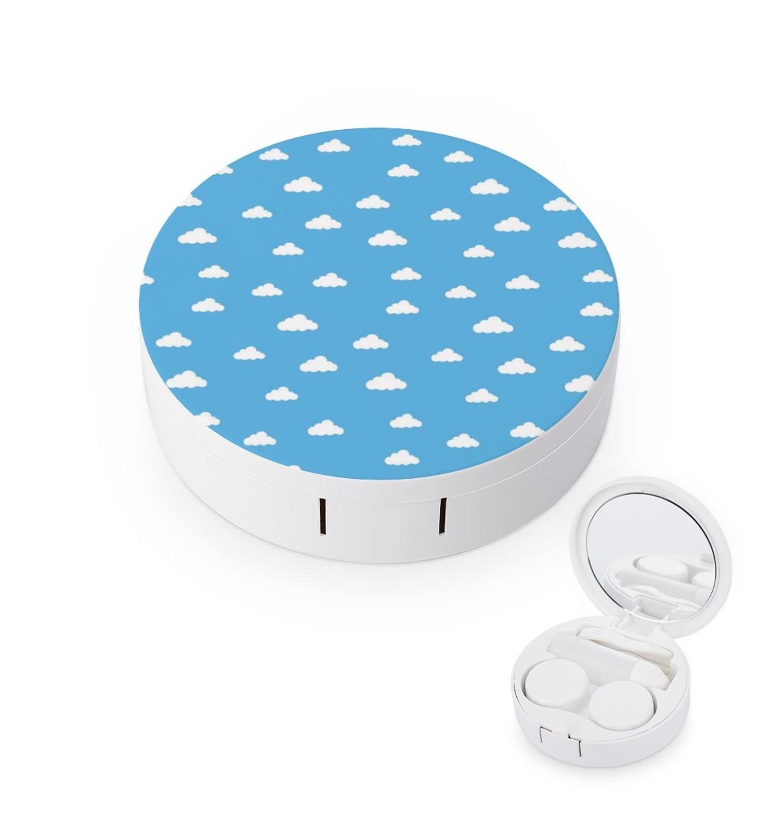 Blue Sky With Clouds Round Case For Contact Lens Kit Storage Box with Mirror Printed - Buy Online on GoSupps.com