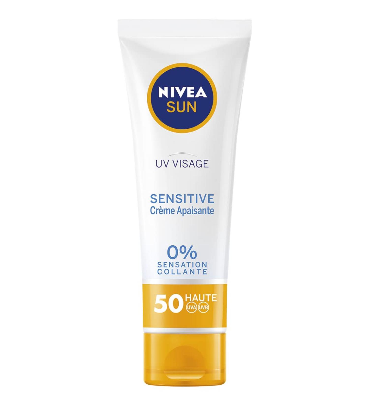 NIVEA SUN UV VISAGE Sensitive Soothing Cream SPF 50 (1 x 50 ml) Facial sunscreen formula for sensitive skin Immediate sun protection without fragrance & non-greasy - Buy Online on GoSupps.com