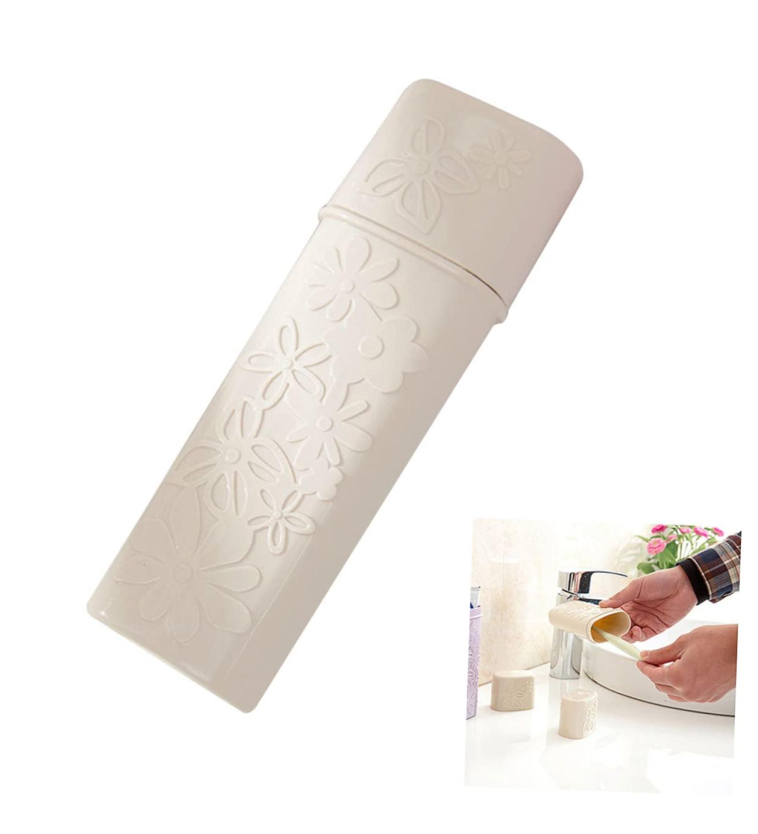 Portable Travel Toothbrush Holder & Case Set - Carved Beige Outdoor Toothpaste Cup | Ideal for International Shipping - Buy Online on GoSupps.com