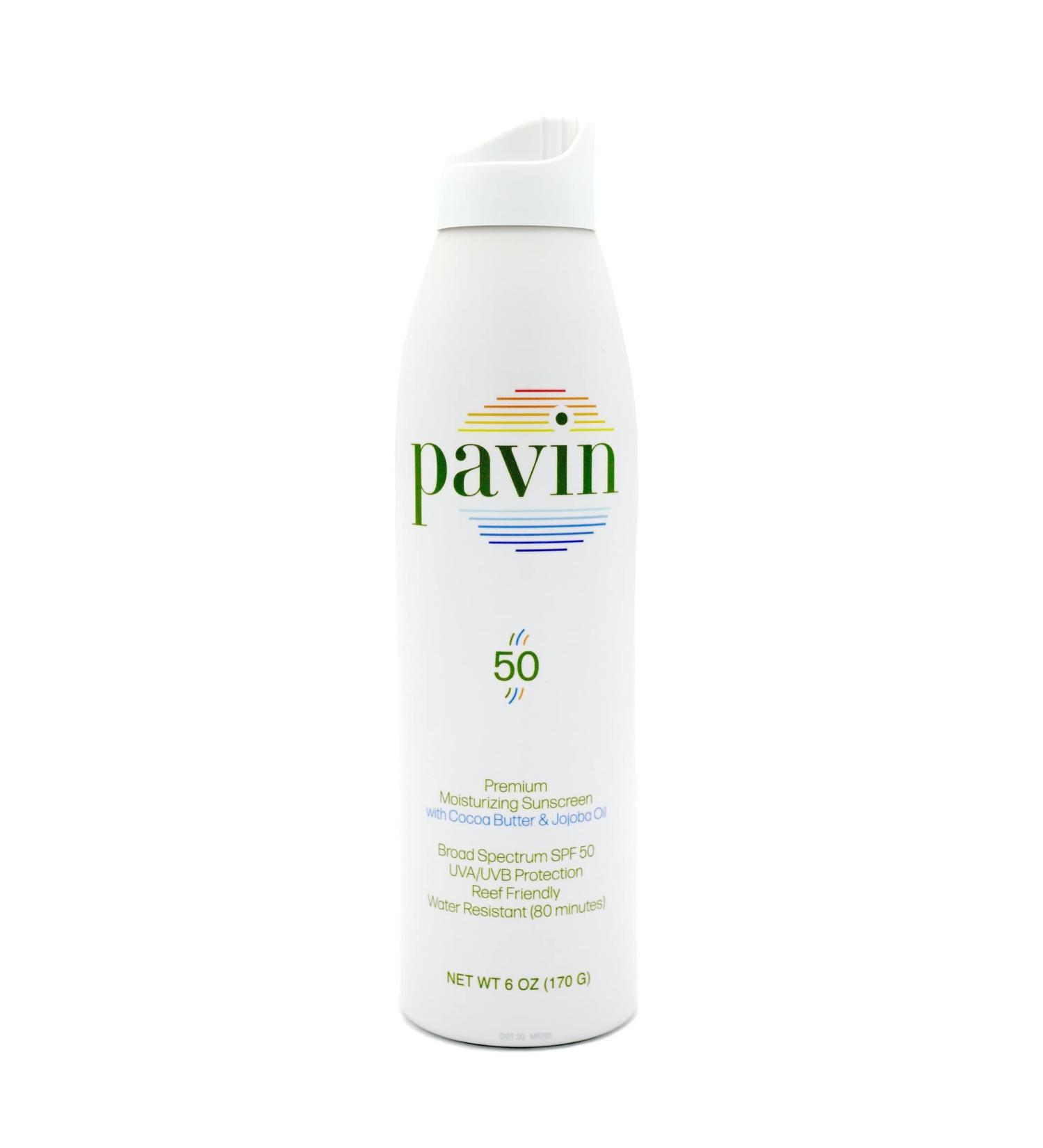 Pavin SPF 50 Moisturizing Sunscreen Spray with Cocoa Butter and Jojoba Oil | Broad Spectrum UVA/UVB Protection | Reef Friendly | 6 Fl Oz - Buy Online on GoSupps.com