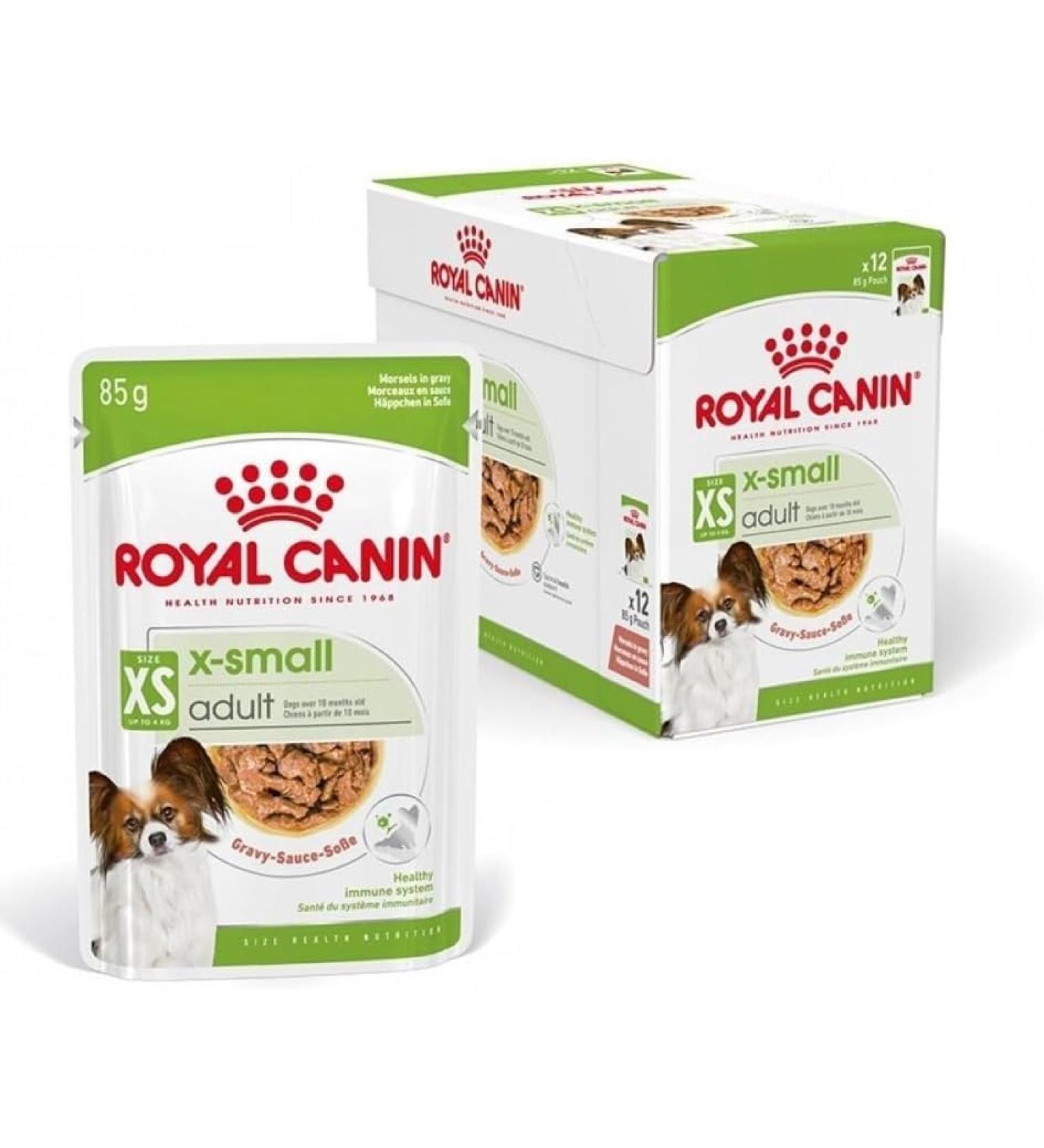 ROYAL CANIN X-Small Adult | 12 x 85 g | Wet Food for Very Small Adult Dogs | From the 10th Month of Life | with Chunks in Sauce | in Soft Pouch - Buy Online on GoSupps.com