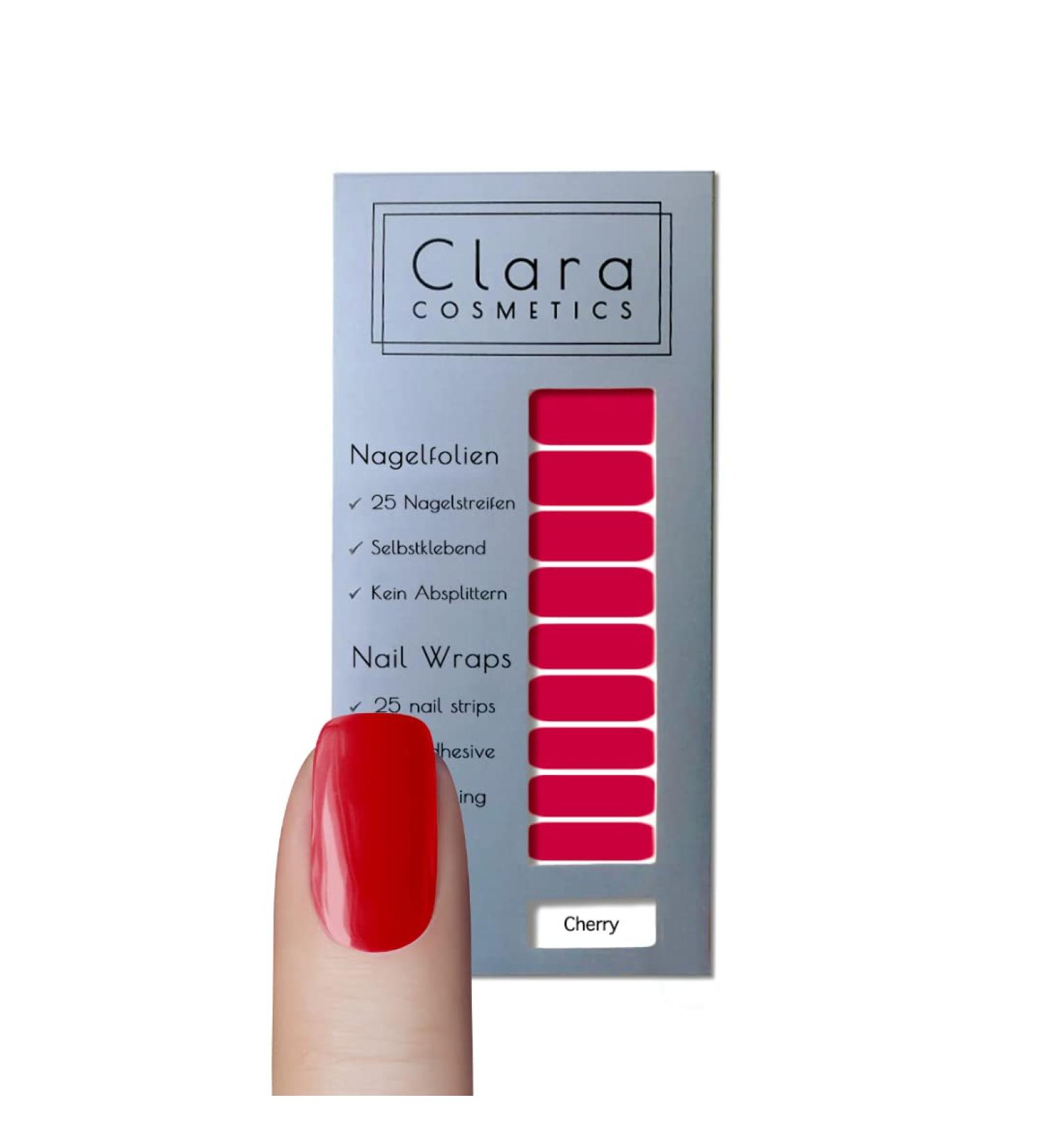 Original Clara Cosmetics Nail Polish - 25 Self-Adhesive Nail Foils | Test Winner 2022 | Trendy Cherry Colors | Up to 4 Applications - Buy Online on GoSupps.com