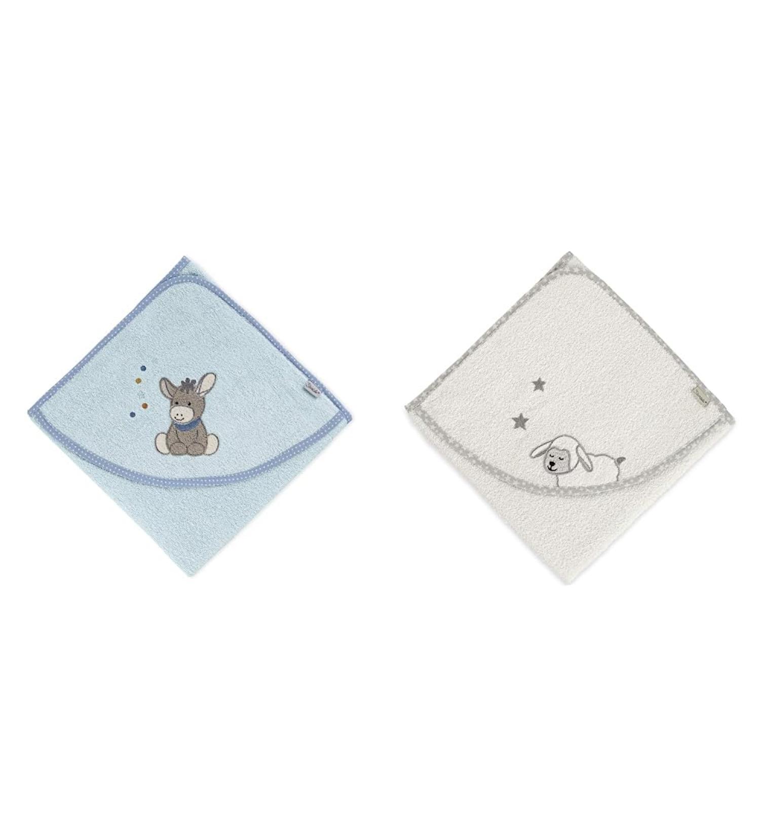 Sterntaler Baby Hooded Towel - 100% Cotton Quick Drying Bath Poncho for Infants | Emmi & Stanley Sheep Design | Perfect for Babies from 0 Months - Buy Online on GoSupps.com