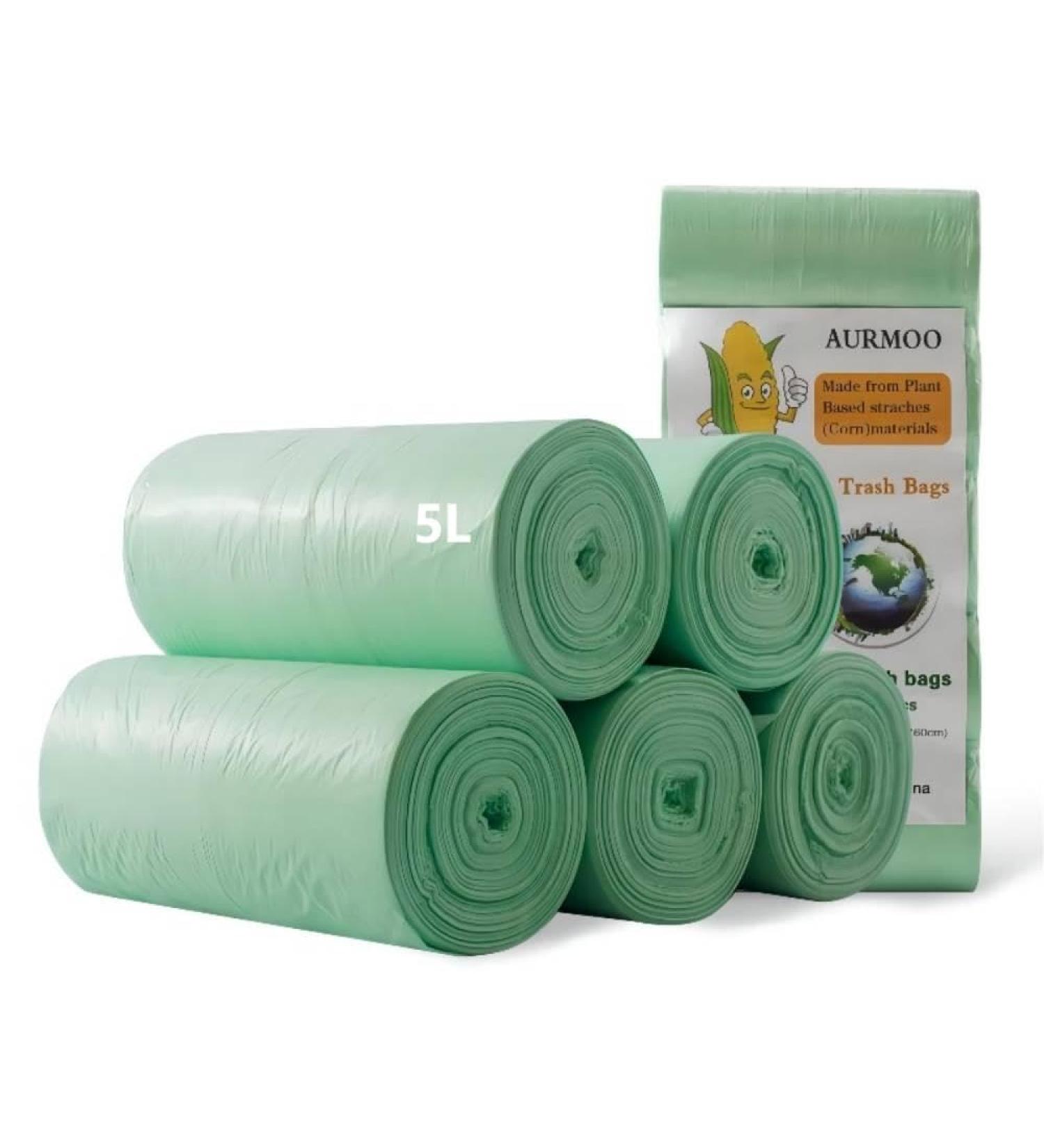 200 Bio Sacks 5L | Aurmoo Organic Garbage Bags | Eco-Friendly Kitchen & Office Waste Bags - 32x35cm Green - Buy Online on GoSupps.com