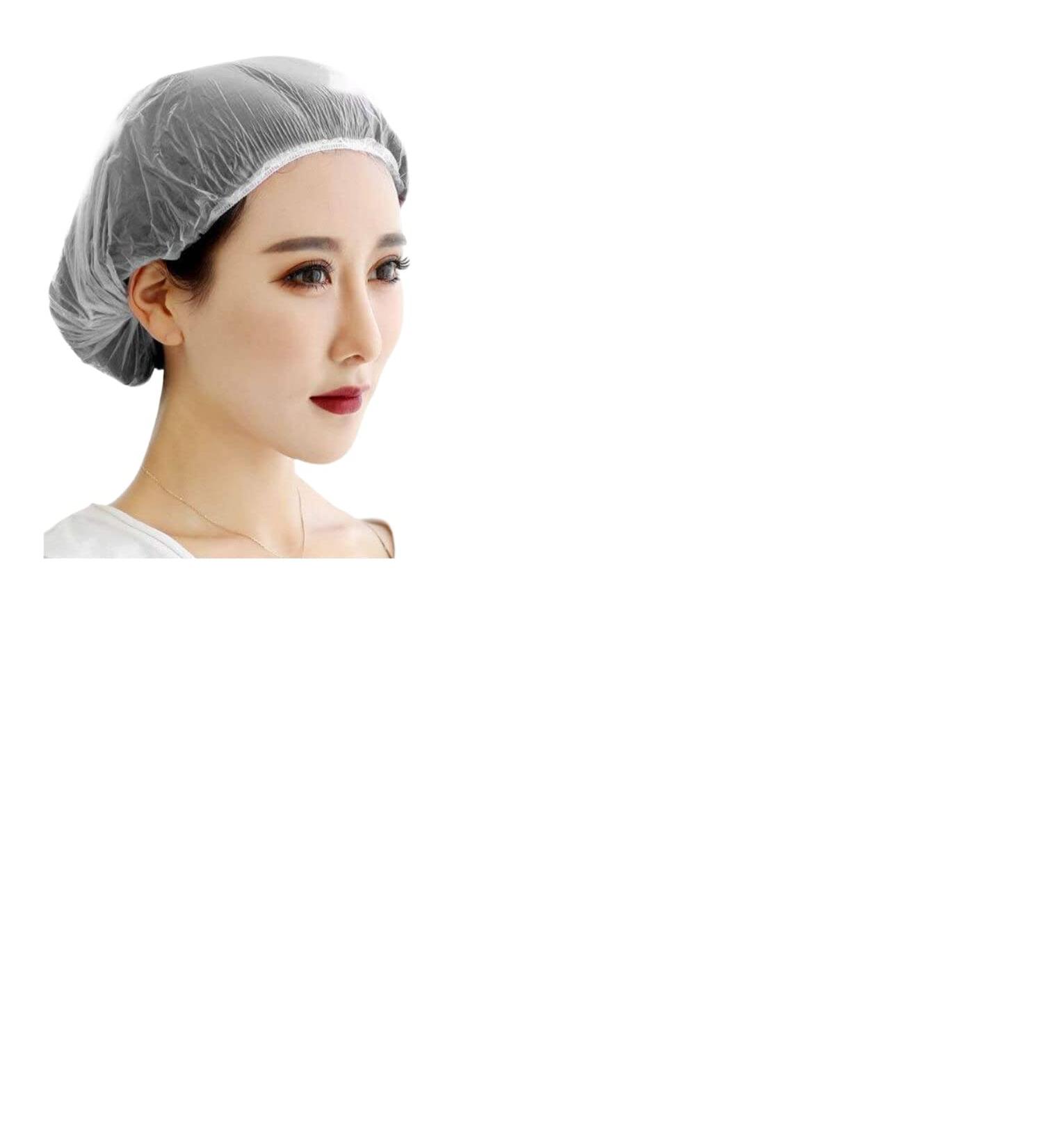 100pcs Disposable Waterproof Clear Shower Caps for Women and Men - Plastic Hair Caps - Buy Online on GoSupps.com