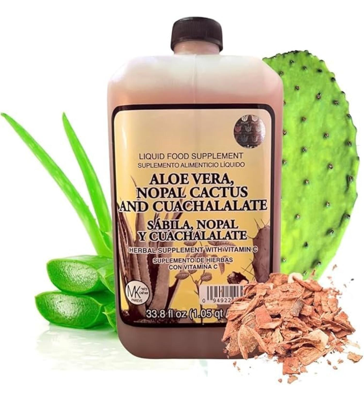 Aloe Vera Nopal Cactus and Cuachalalate Herbal Supplement 33.8 fl oz (1.05 qt / 1L) with Vitamin C for Digestive & Immune Support