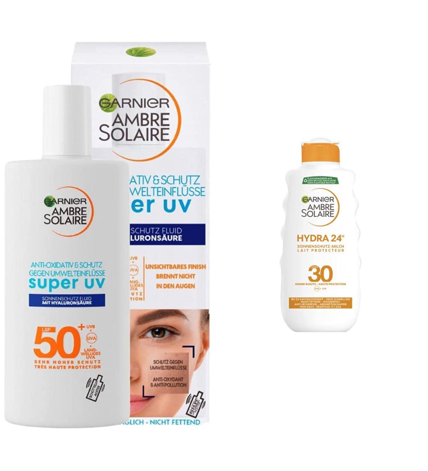 Garnier Ambre Solair UV Protection Set - SPF 50+ Sunscreen Hyaluronic Acid Waterproof Body Cream & Milk - Ultimate UVA/UVB Defense - Shop Internationally! - Buy Online on GoSupps.com