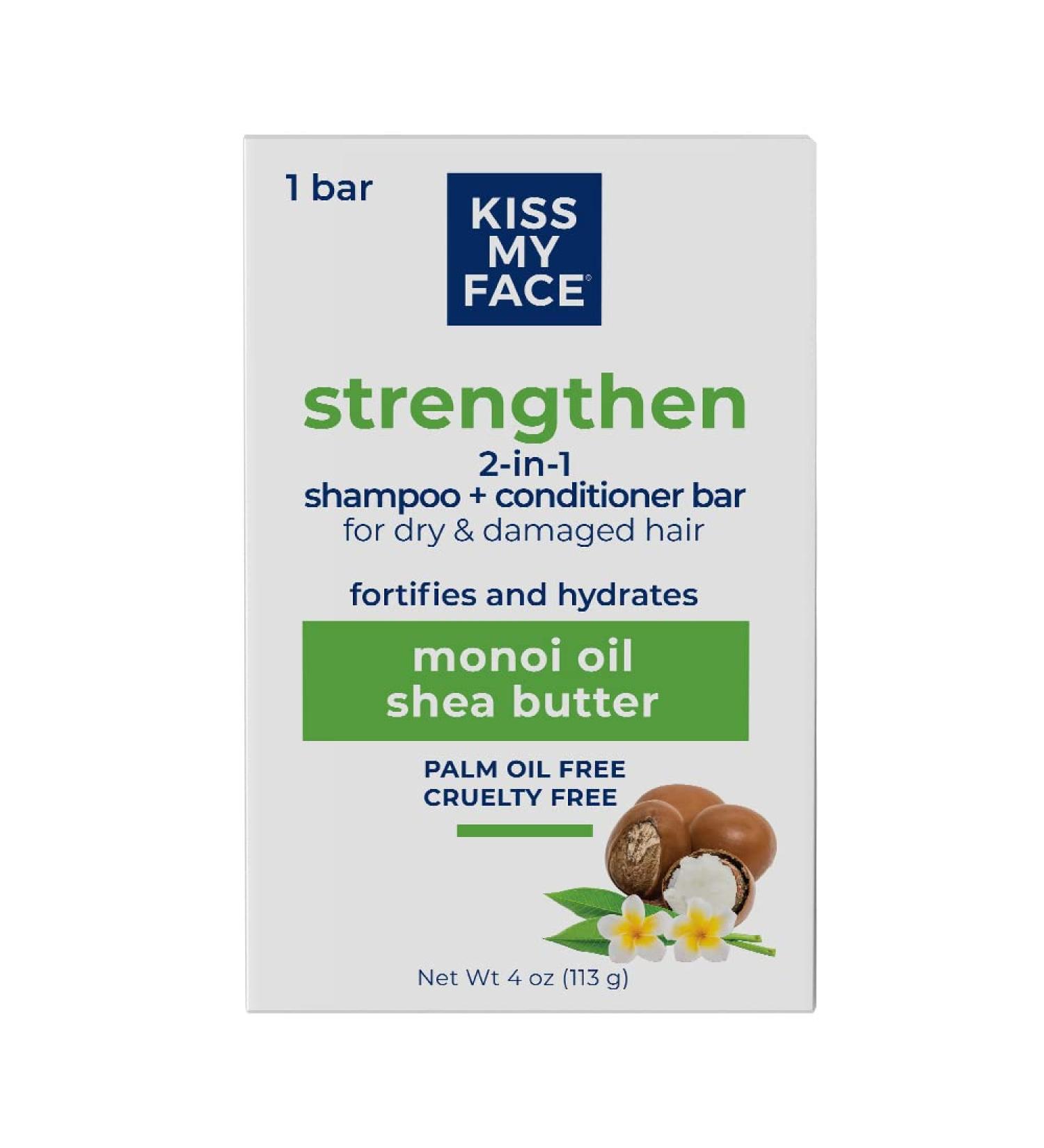 Kiss My Face 2-in-1 Shampoo & Conditioner Bar | Palm Oil-Free Cruelty-Free Monoi Oil & Shea Butter | Ideal for All Hair Types - Strengthen Dry & Damaged Hair - Buy Online on GoSupps.com