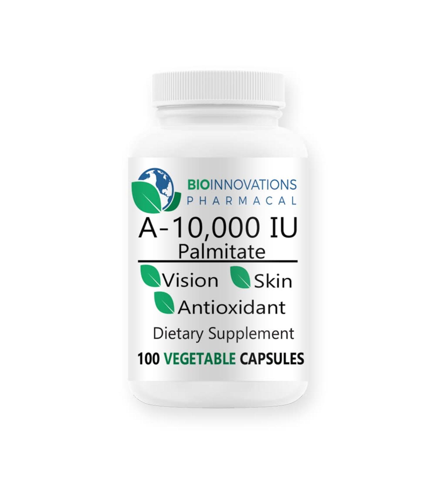 Bio-Innovations Pharmacal A-10 000 IU Palmitate Powder - 100 Vegan Capsules | Non-GMO | Supports Vision & Immune System | Antioxidant & Skin/Bone Health | Made in USA - Buy Online on GoSupps.com