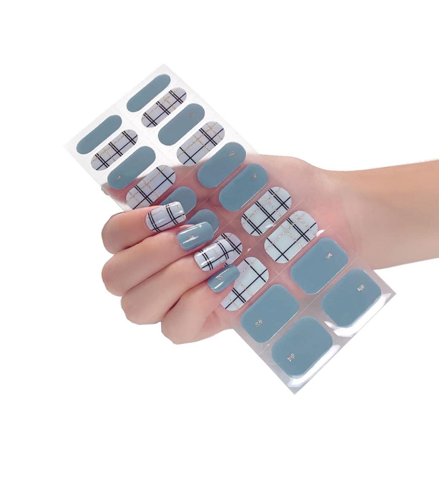 NCTCITY Gel Nail Polish Strips Stickers 20 Full Wraps Semi-Cured Nail Art Sticker Waterproof Self-Adhesive Gel Stickers Decals with Nail File for Cute Women Girls (Blue Plaid) Bss-0067 - Buy Online on GoSupps.com