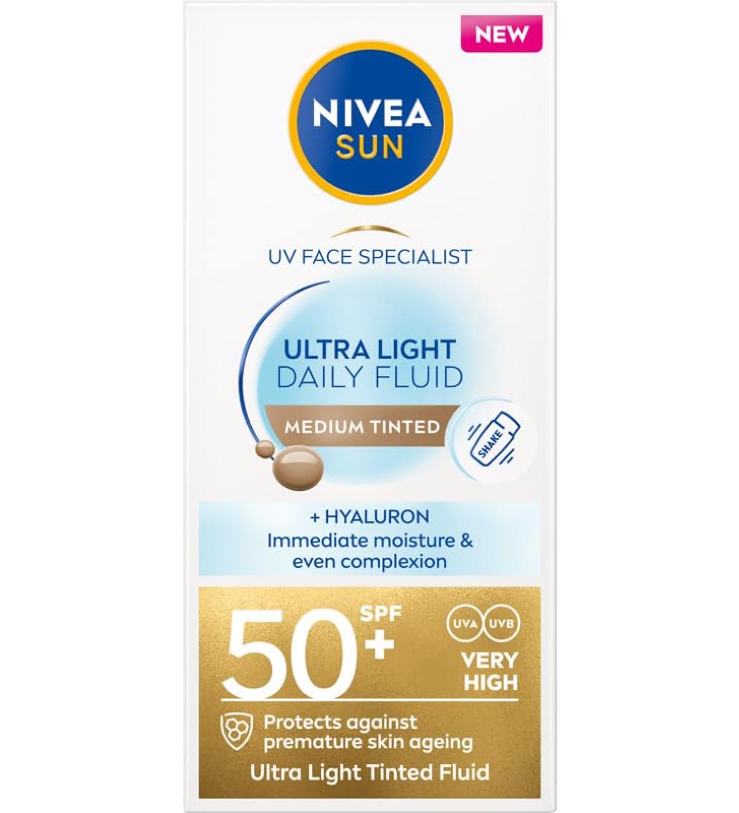  NIVEA SUN NIVEA SUN Ultra Light Daily Fluid MEDIUM Tinted SPF50+ 40ml - Buy Online on GoSupps.com
