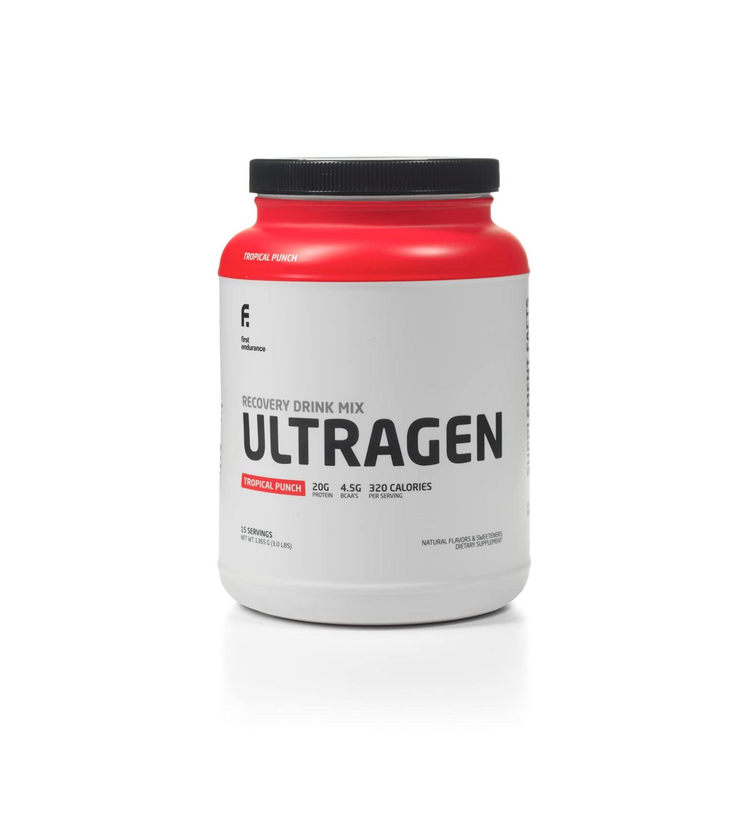 First Endurance Ultragen Recovery Drink Mix  Tropical Punch (15 Servings)  Clinically Effective Formulation with Advanced Proteins  Fast-Acting Carbohydrates  Glutamine  BCAAs  Antioxidants  Vitamins  Minerals  and Electrolytes - Buy Online on GoSupps.com