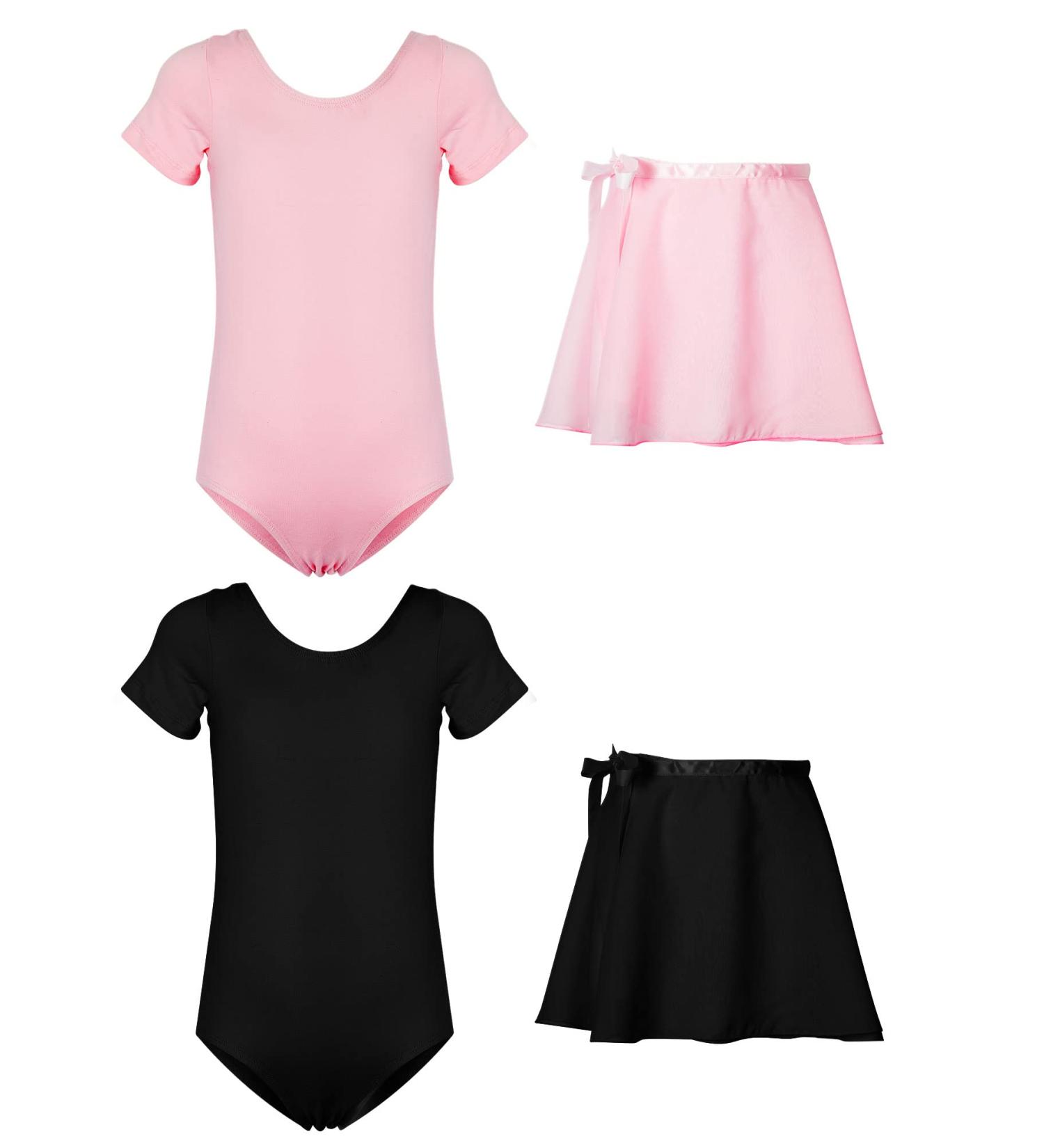 Girls Toddler Ballet Leotard 2-Pack with Skirt | Short Sleeve Dance Dress Tutu | Black Pink | Size 2-4 Years - Buy Online on GoSupps.com