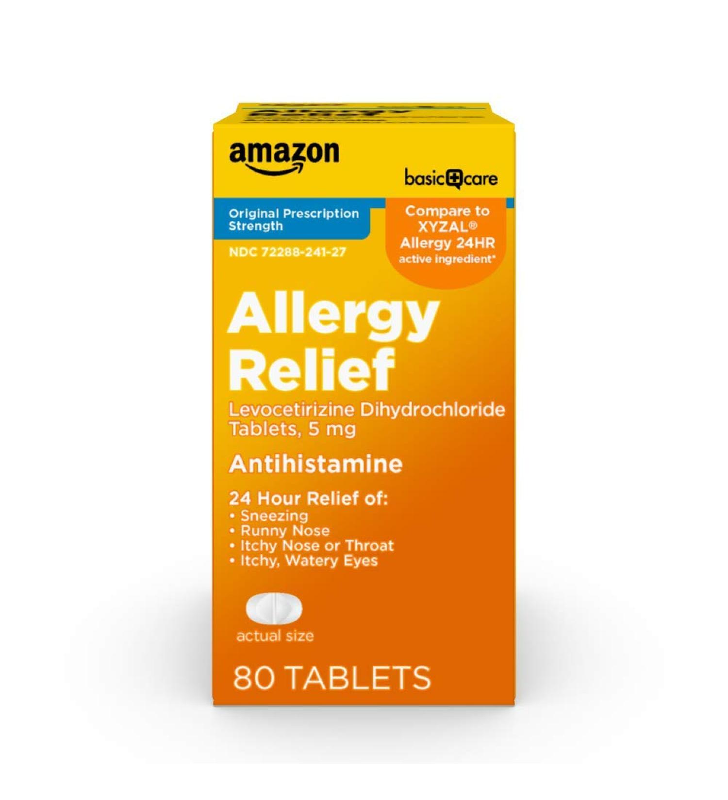 Amazon Basic Care Levocetirizine Dihydrochloride Tablets 5mg - 80 Count | All Day Allergy Relief Antihistamine - Buy Online on GoSupps.com