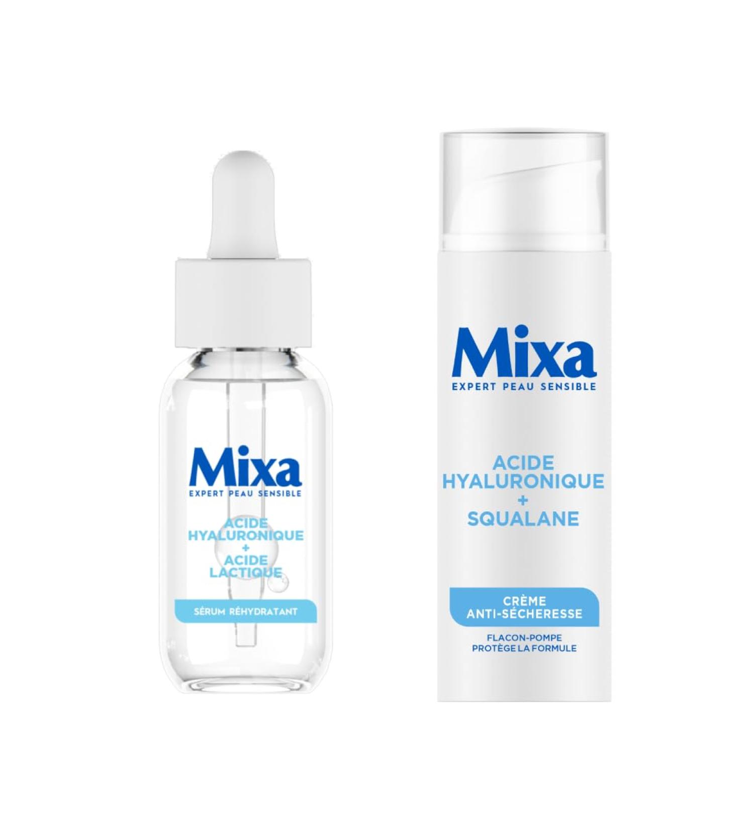 Mixa Mixa - Rehydrating Concentrated Serum Routine + Anti-Dryness Cream - with Hyaluronic and Lactic Acid + Squalane - Soothes &