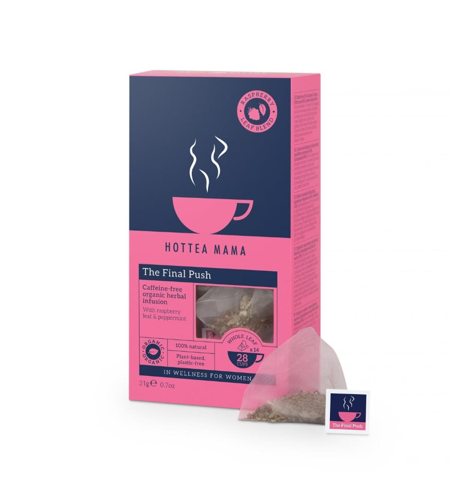 HOTTEA MAMA Organic Raspberry Leaf & Peppermint Blend Tea for Pregnancy | Caffeine Free Herbal Tea | 14 Biodegradable Pyramid Bags - Buy Online on GoSupps.com