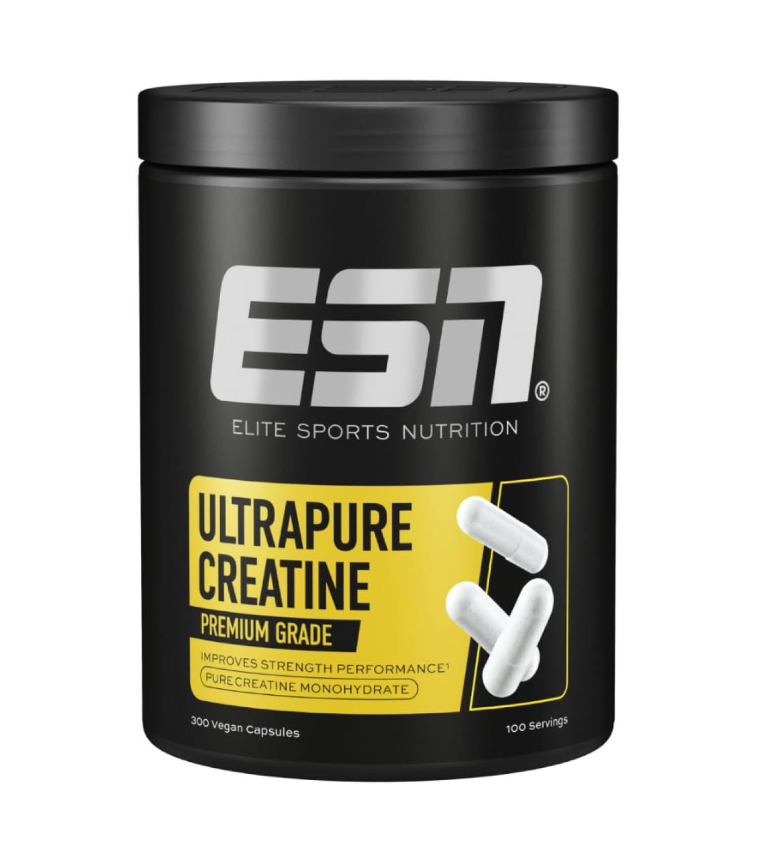ESN Ultrapure Creatine Monohydrate Capsules - 300 Vegan Capsules for Muscle Building & Performance Support - Made in Germany - Buy Online on GoSupps.com