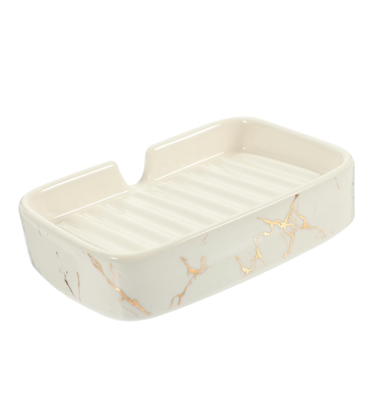 Amosfun 2pcs Draining Soap Dish Sponge Dish Hidden Valance Clips Soap Holder Self Draining Bar Soap Dish Self Draining Soap Holder for Bath Soap Stand Sponge Holder Marbling Ceramics White - Buy Online on GoSupps.com