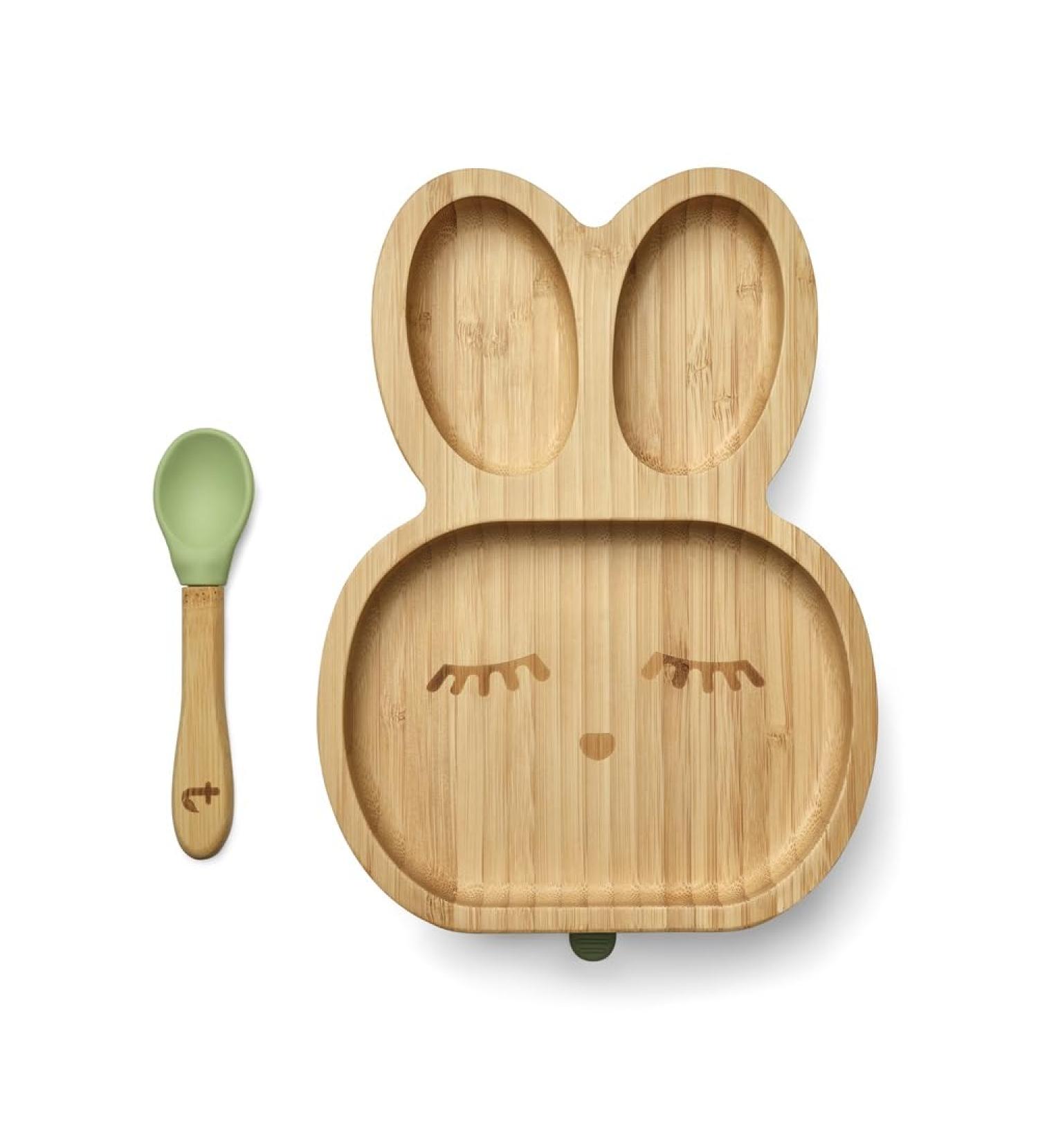 Tiggi Bamboo Baby Suction Plate - Complete Weaning Set | Eco-Friendly Non-Slip Bamboo Plates for Babies and Toddlers (Bunny Rabbit Soft Mint) - Buy Online on GoSupps.com