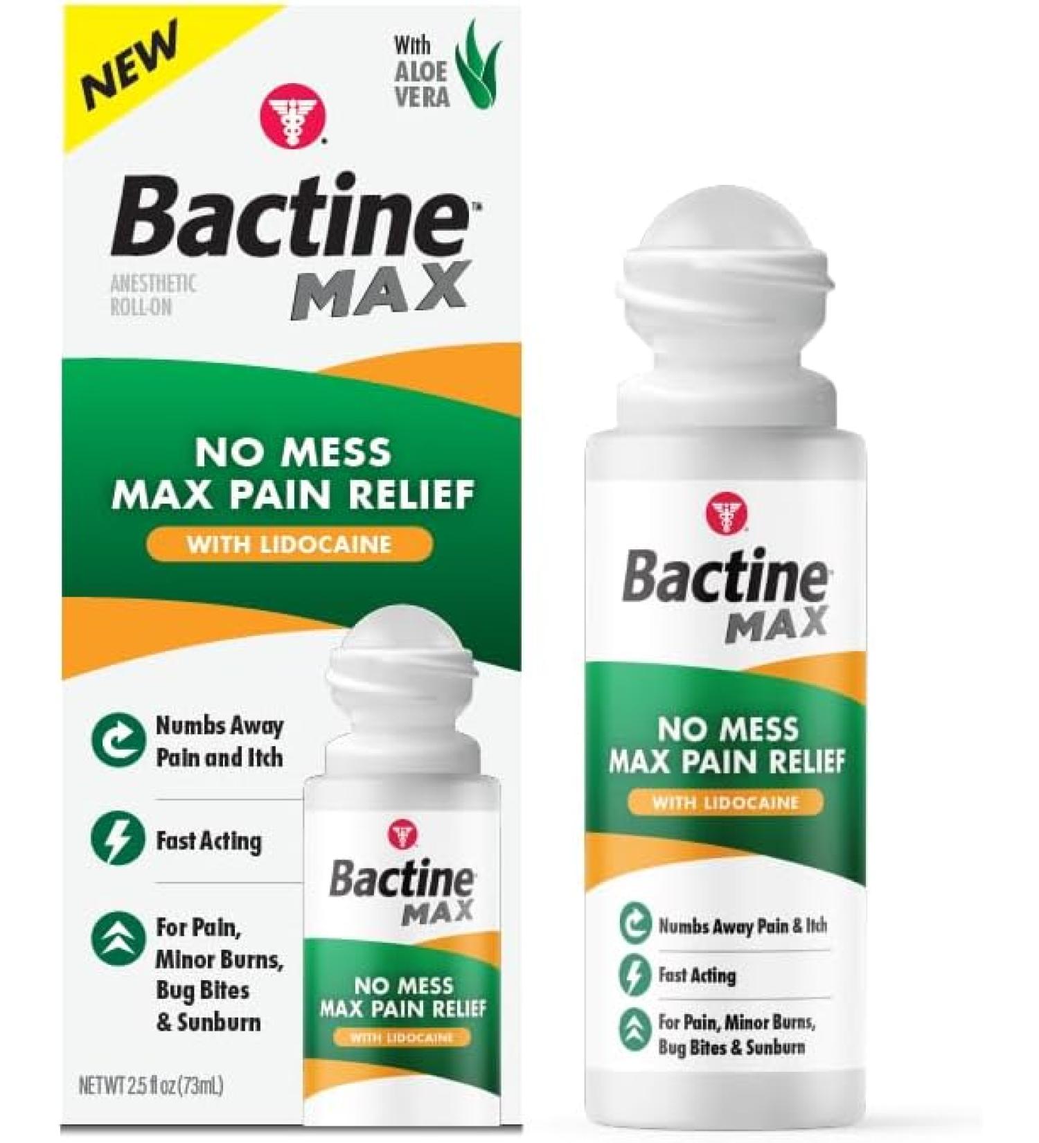 Bactine Max No-Mess Roller Ball - 4% Lidocaine Pain & Itch Relief for Poison Ivy Bug Bites & Sunburn - 2.5 oz - Shop Internationally - Buy Online on GoSupps.com