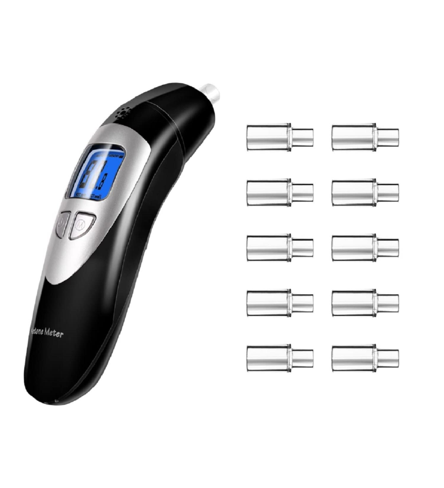 Digital Ketone Breathalyzer Test | High Grade Accuracy Meter for Ketosis | Includes 10 Mouthpieces | Black-2 & White - Buy Online on GoSupps.com