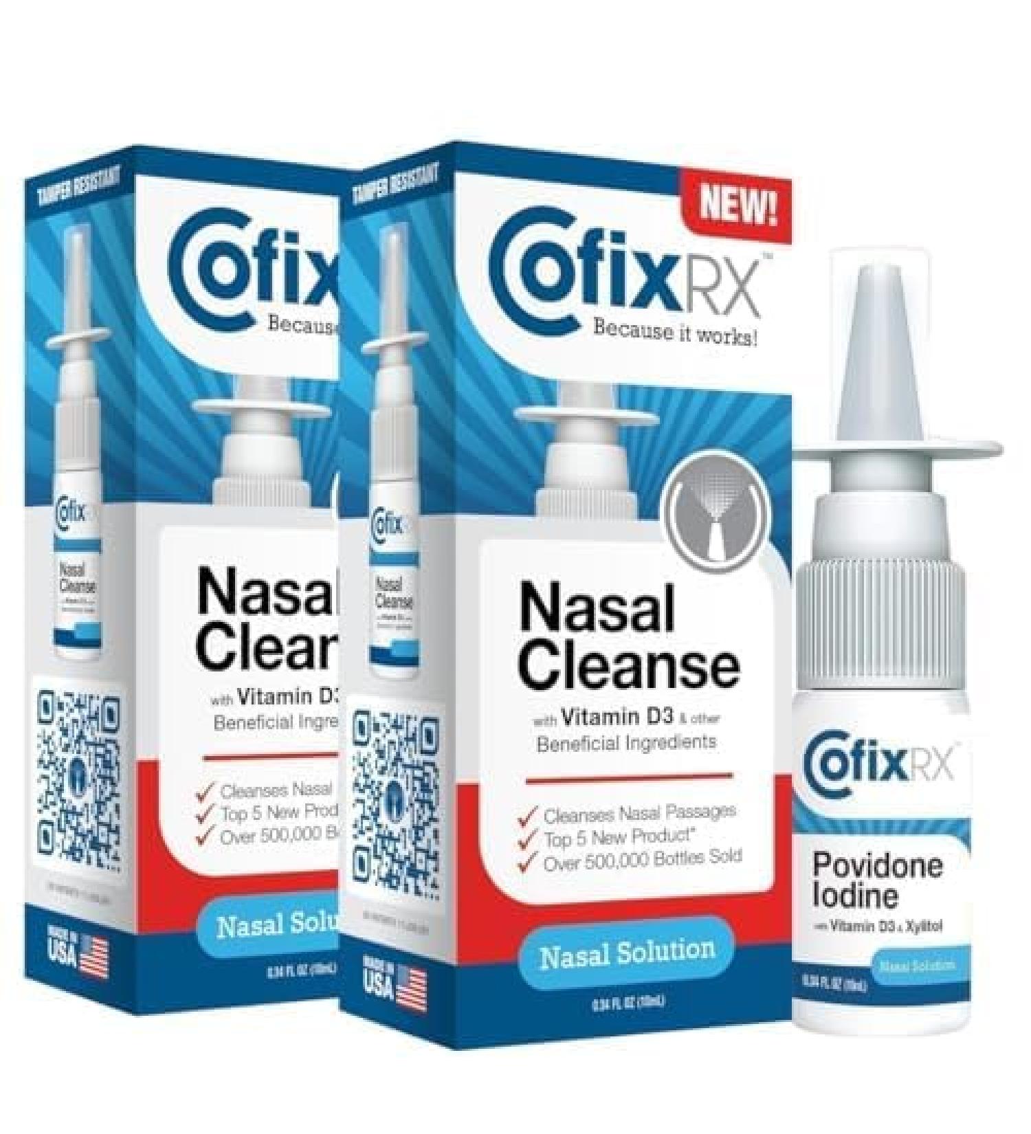 COFIXRX Nasal Cleanse Solution Spray Povidone Iodine with Vitamin D3 & Xylitol Cleans Nasopharynx Cold & Allergy Releif Laboratory Tested Patented Formula Fast Acting and Long Lasting Two Pack - Buy Online on GoSupps.com