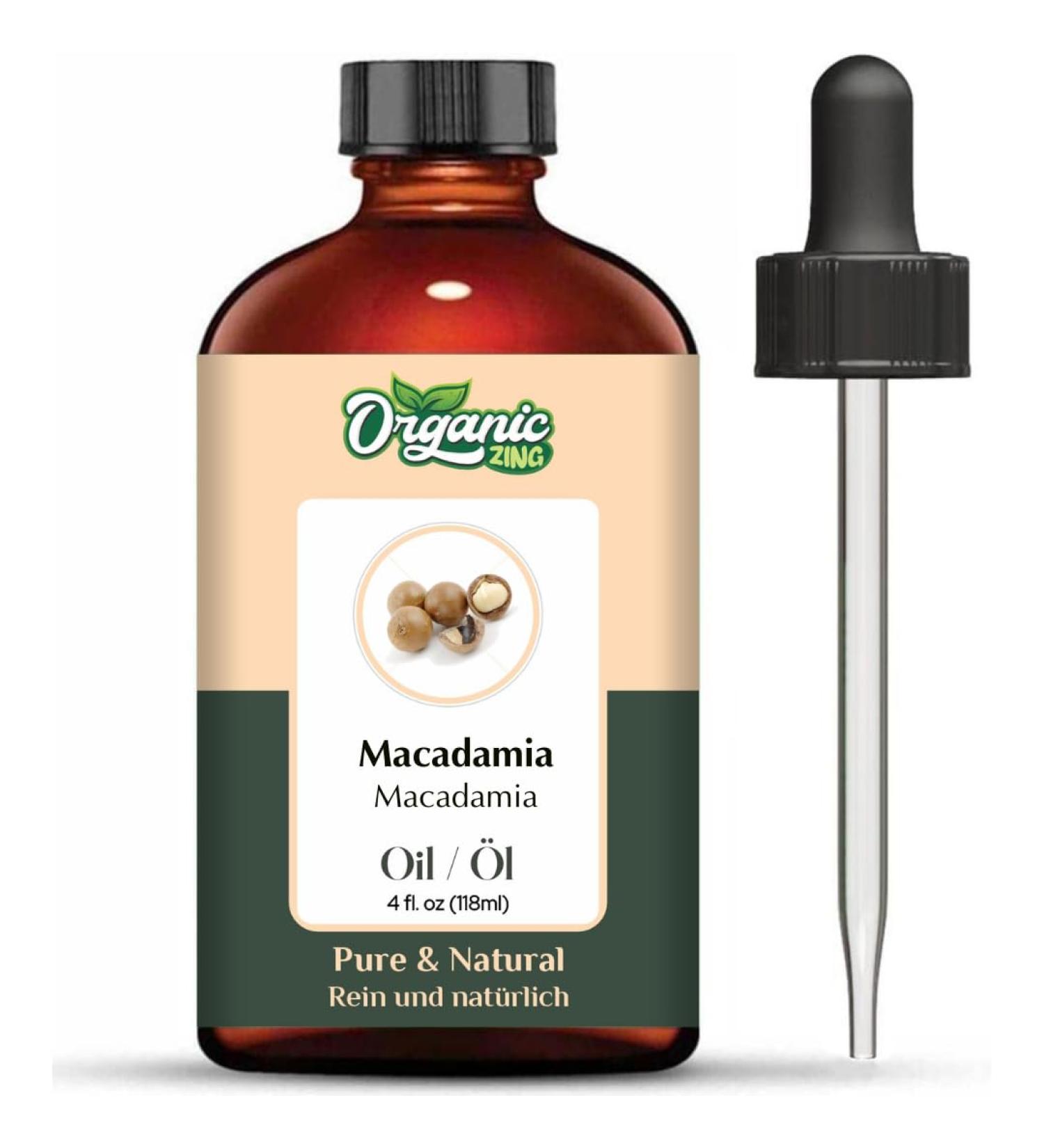 ORGANIC ZING Organic Zing Macadamia Oil (Macadamia ternifolia) - Pure and natural carrier oil for massage skin care and hair care - 118 ml