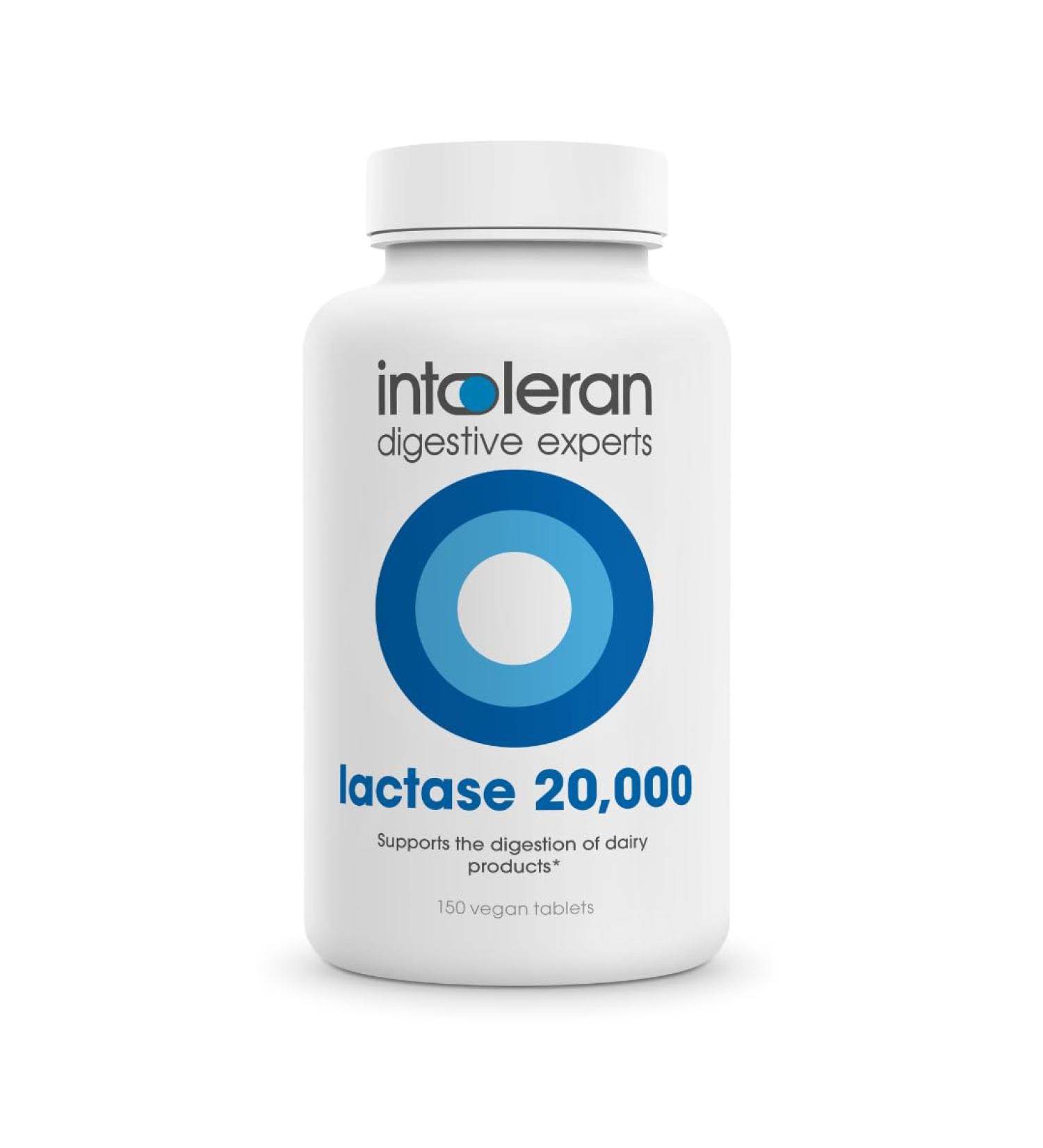 Intoleran Lactase 20 000 Digestive Enzymes - 150 Scored Tablets | Supplement for Lactose Intolerance | Lactase Enzyme That Helps Digest Dairy & Lactose | Highest Dosed & Fast Acting | Pure & Vegan - Buy Online on GoSupps.com