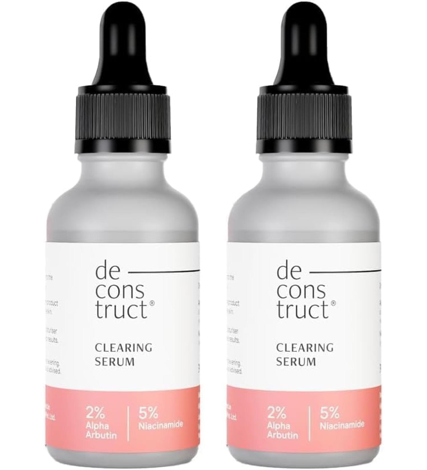 De-construct Skin Clearing Face Serum with 5% Niacinamide and 2% Alpha Arbutin | Reduces Pigmentation Dark Spots Marks| Improves skin texture | Gentle & Effective face serum | 30 ml each pack of 2 - Buy Online on GoSupps.com