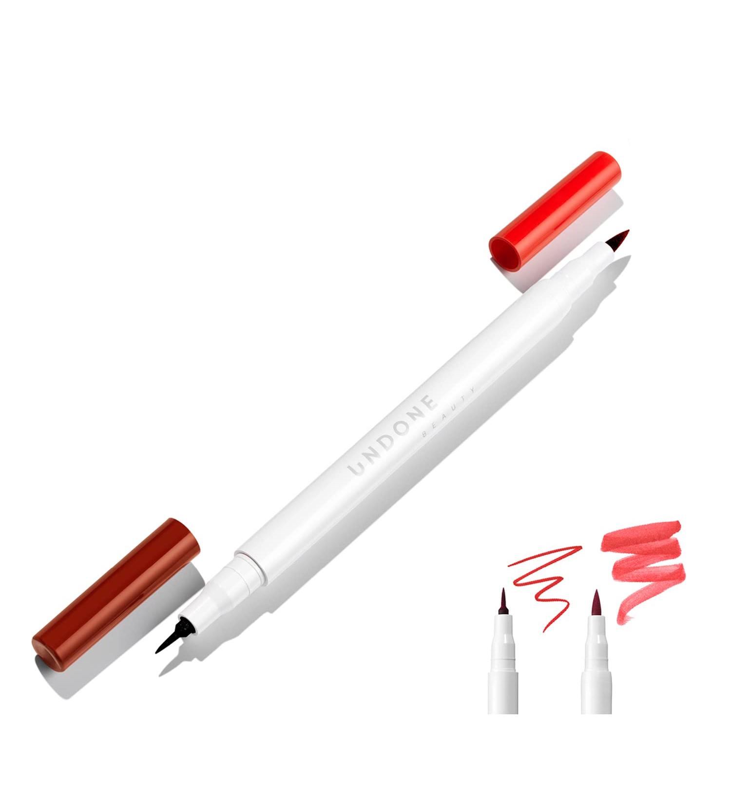 Undone Beauty Forever Lip 2-in-1 Stain and Precision Liner with Deep Enhancing Shade and Sheer Stain for Longwearing Naturally Full Lip Look and Soothing Aloe - Clean Vegan and Paraben & Cruelty Free - Sun Red