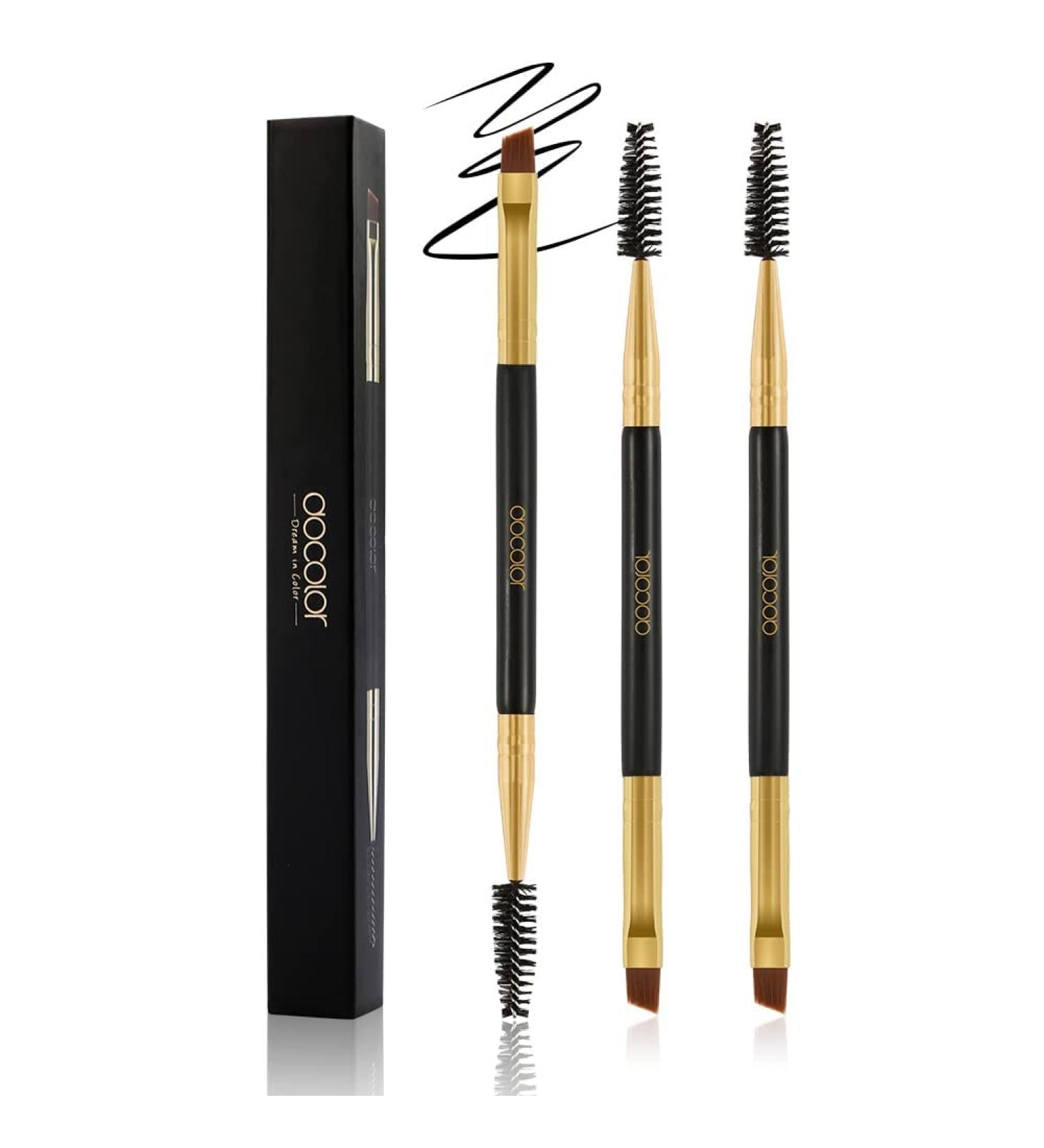 Docolor Eyebrow Brush Duo | Professional Angled Eye Brow Brush Set | Lining and Shaping Brows | Spoolie for Brows or Lashes | Black 3PCS - Buy Online on GoSupps.com