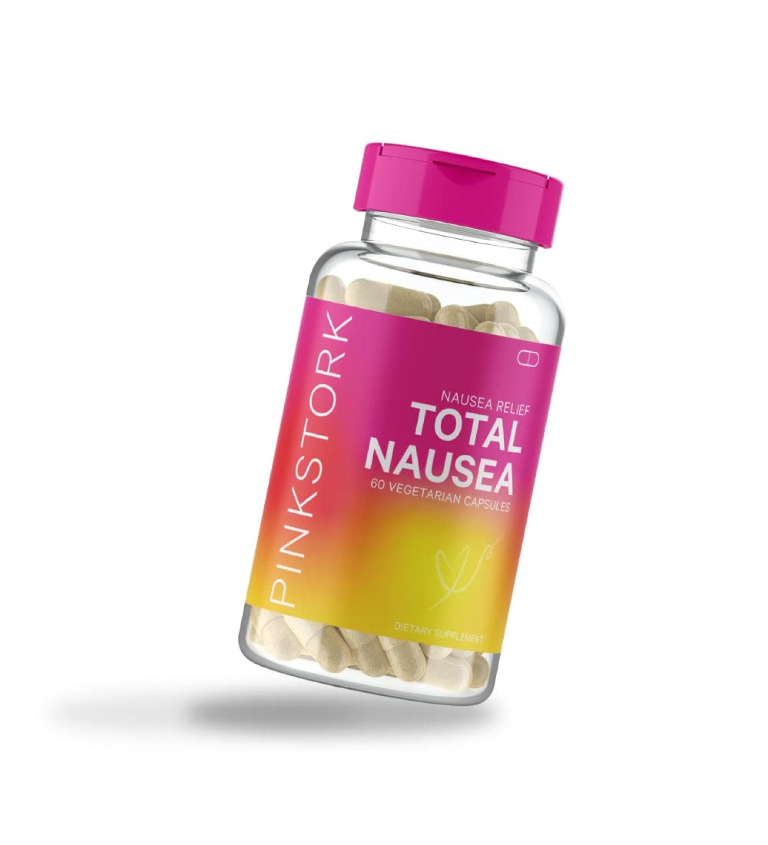Pink Stork Total Nausea Relief Supplement with Vitamin B12 and Ginger - 60 Capsules | Pregnancy Morning Sickness and Motion Sickness Relief | Women-Owned - Buy Online on GoSupps.com