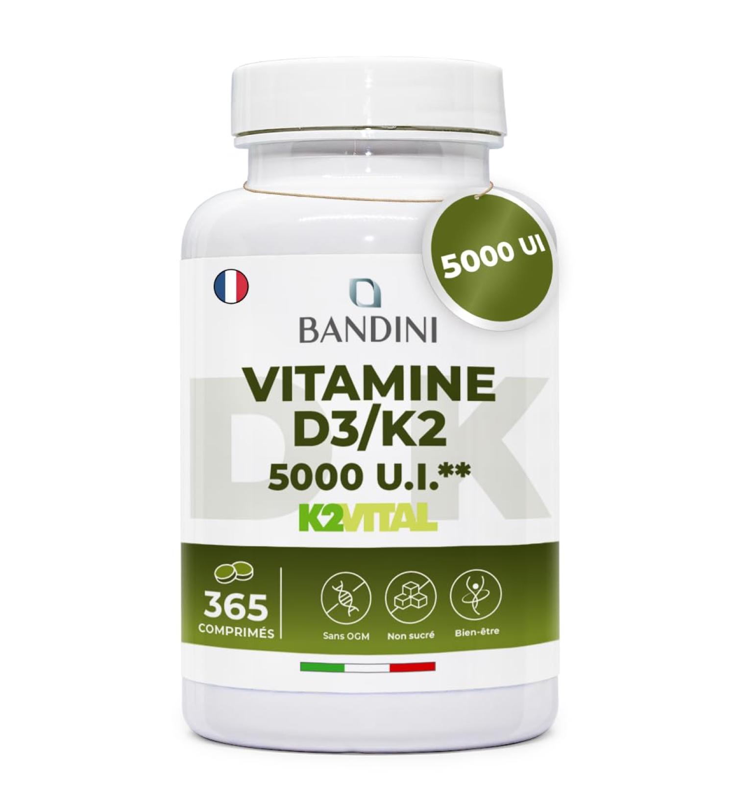 Bandini Vitamin D3 + K2 | 365 Tablets (ANNUAL ADVANCE) - Premium Quality: 200mcg K2VITAL - 99.7+% All-Trans K 2-MK7 + 1000 IE Vitamin D Cholecaciferol | Bone Teeth Immune System - Buy Online on GoSupps.com