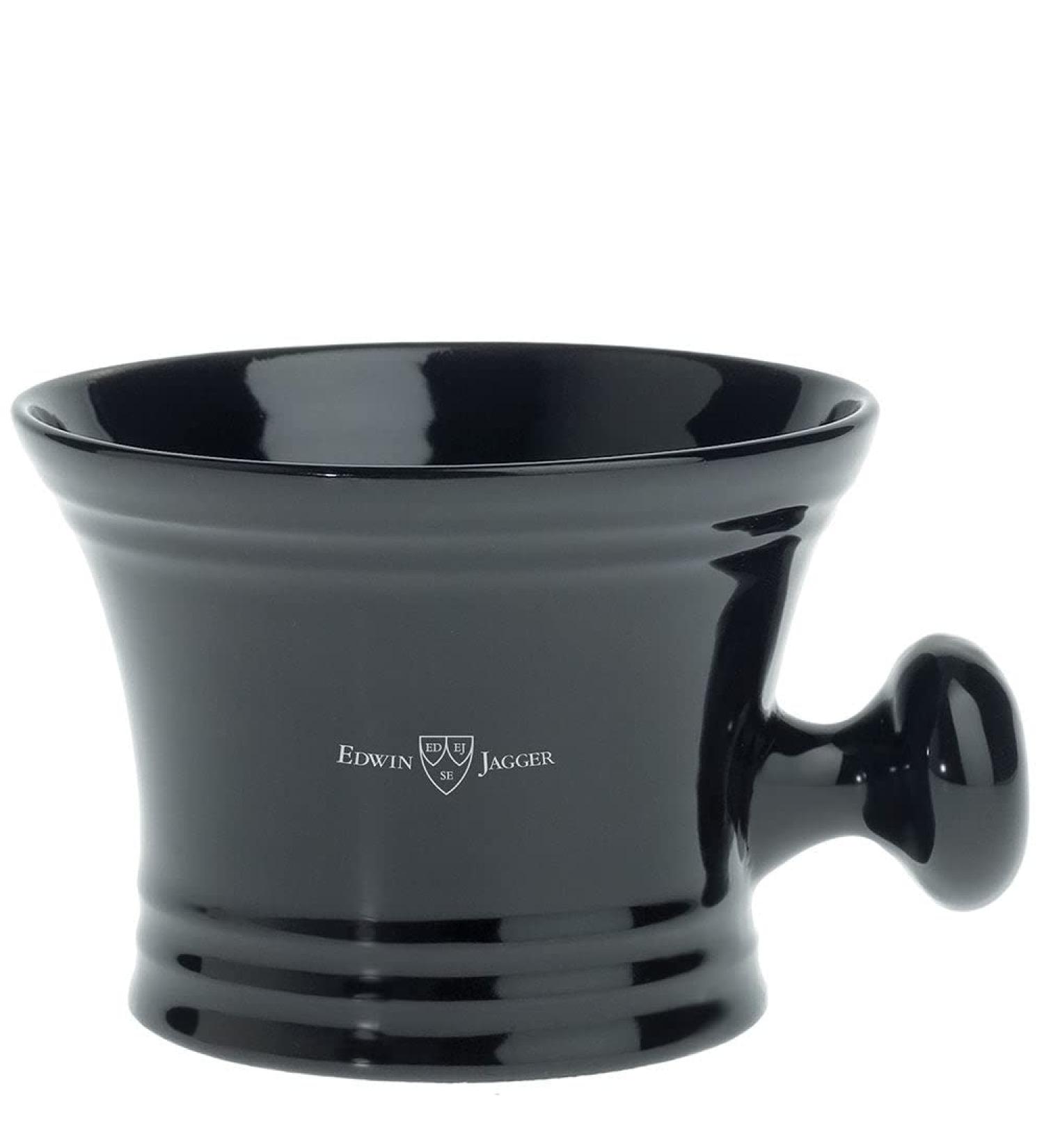 Edwin Jagger Ebony-Black Porcelain Shaving Bowl with Handle - Buy Online on GoSupps.com
