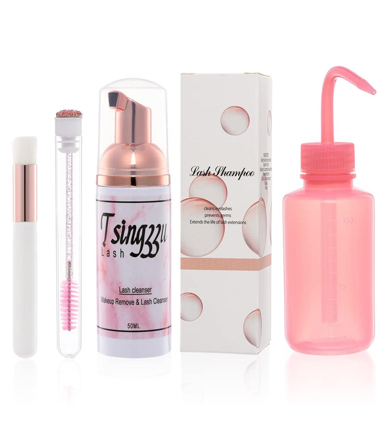 Tsingzzu Oil-Free Lash Shampoo 50ml with Lemon Scent - Gentle Eyelash Extension Cleanser with Brush - Lash Bath for Lash Extensions - Buy Online on GoSupps.com