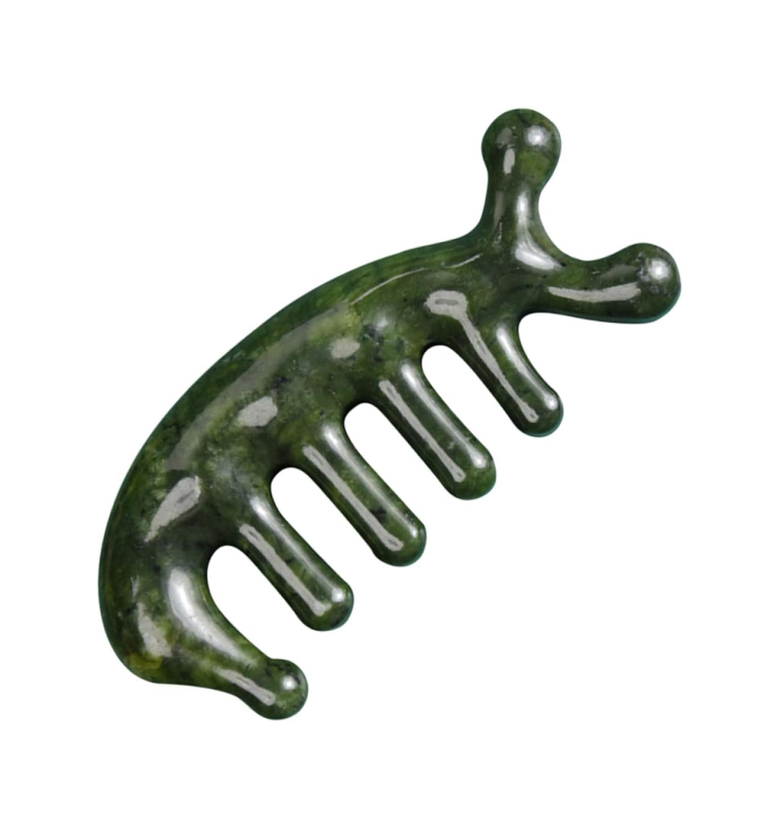 Jade Scalp Massager & Acupuncture Comb | Wood Gua Sha Tool for Head Massage | 3D Tablets 11.50x4.50cm Green - Shop Internationally - Buy Online on GoSupps.com