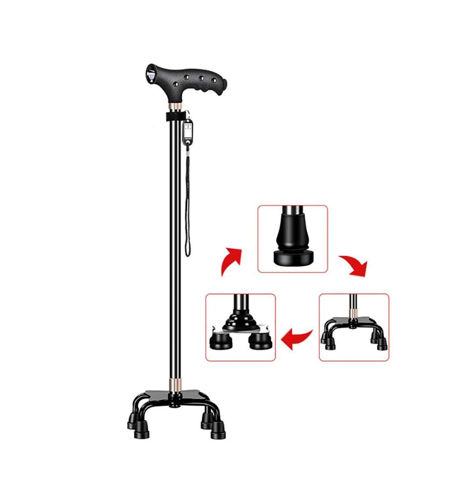 Cane Elderly Crutches Aluminum Alloy Walking Stick with Light 10-Speed Expansion One Foot Four feet Big Four Foot Base Interchange 74-97.3 cm Long Elderly Supplies Interesting - Buy Online on GoSupps.com