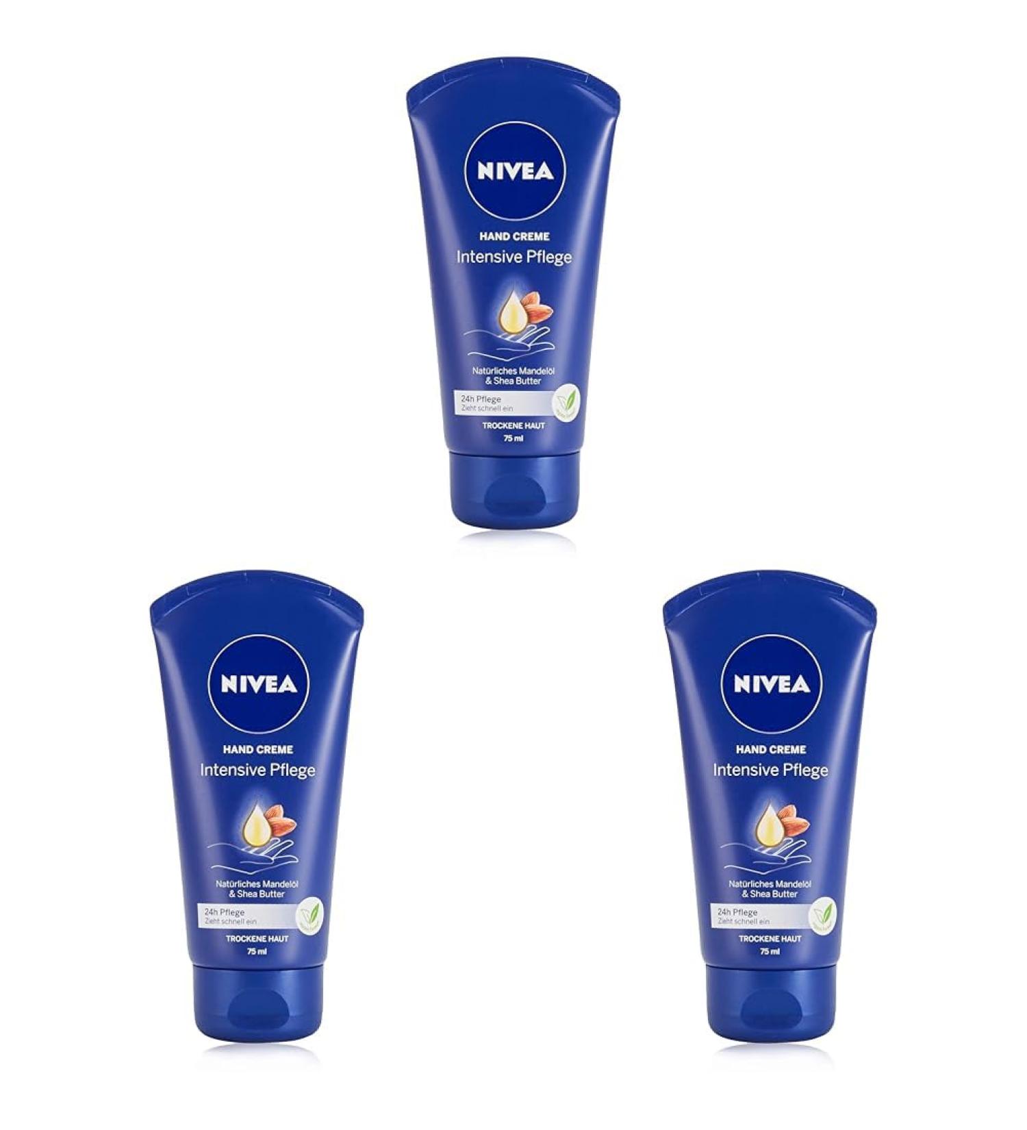 Nivea Intensive Care Hand Cream (75ml) - Moisturizing Almond Oil Cream with Unique Fragrance - 3-Pack for Ultimate Hand Care - Buy Online on GoSupps.com