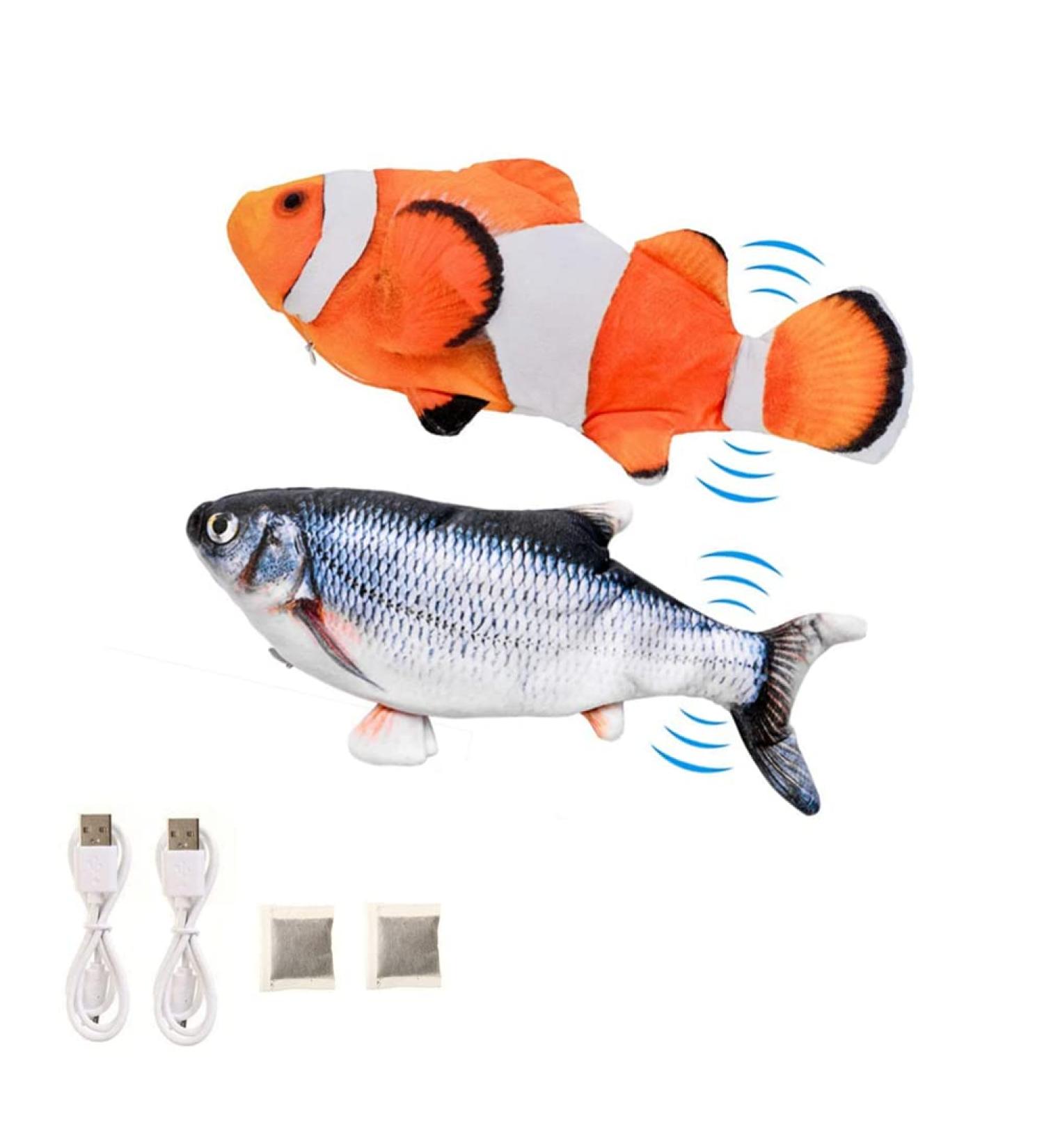 BangShou 2 Pieces Electric Moving Fish Cat Toy with Catnip - Interactive Realistic Flapping Wagging Fish for Kitten - Buy Online on GoSupps.com